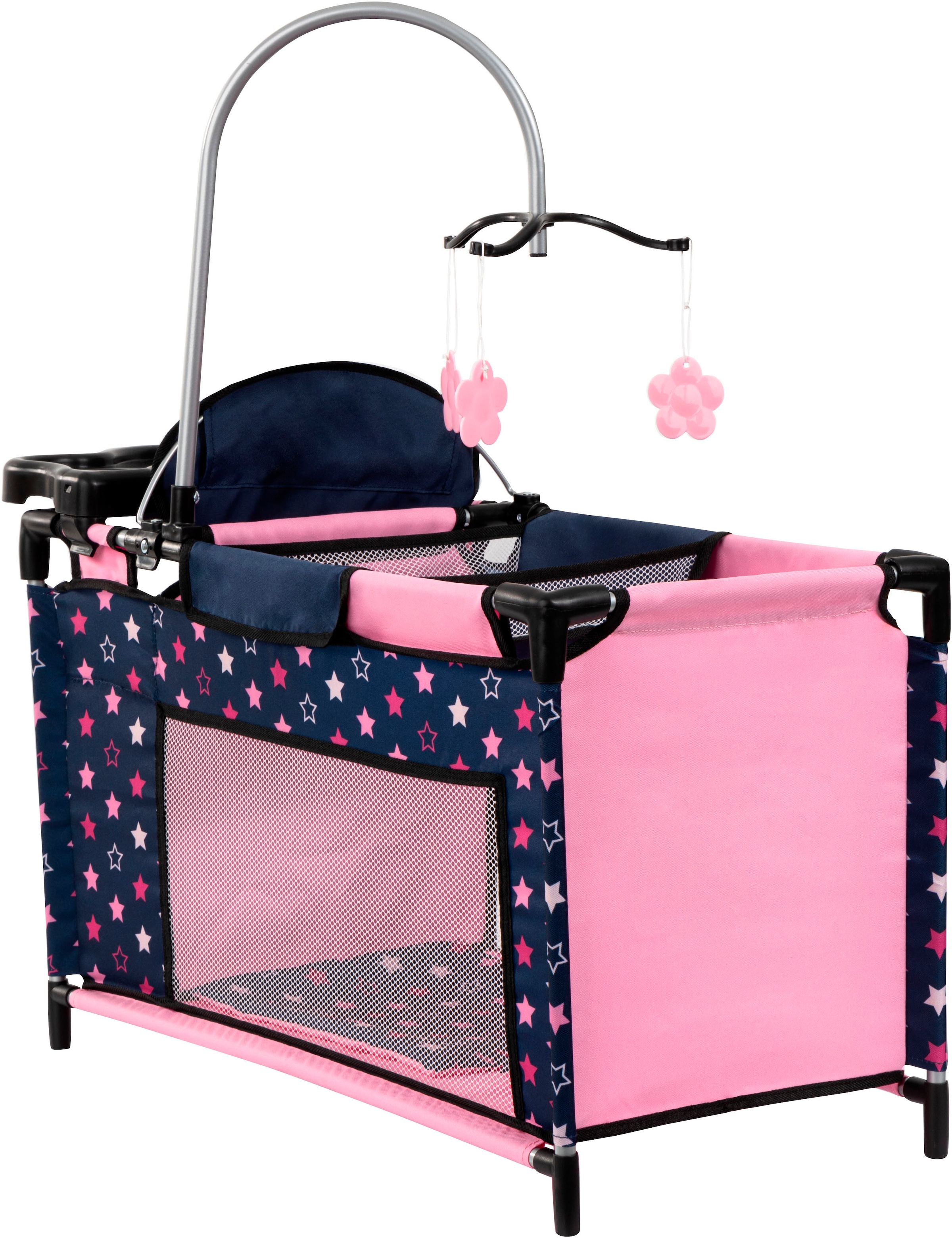 Bayer Puppenbett »Puppenmultibett, blau«, Mit integriertem Hochstuhl, Wickelablage und Mobile