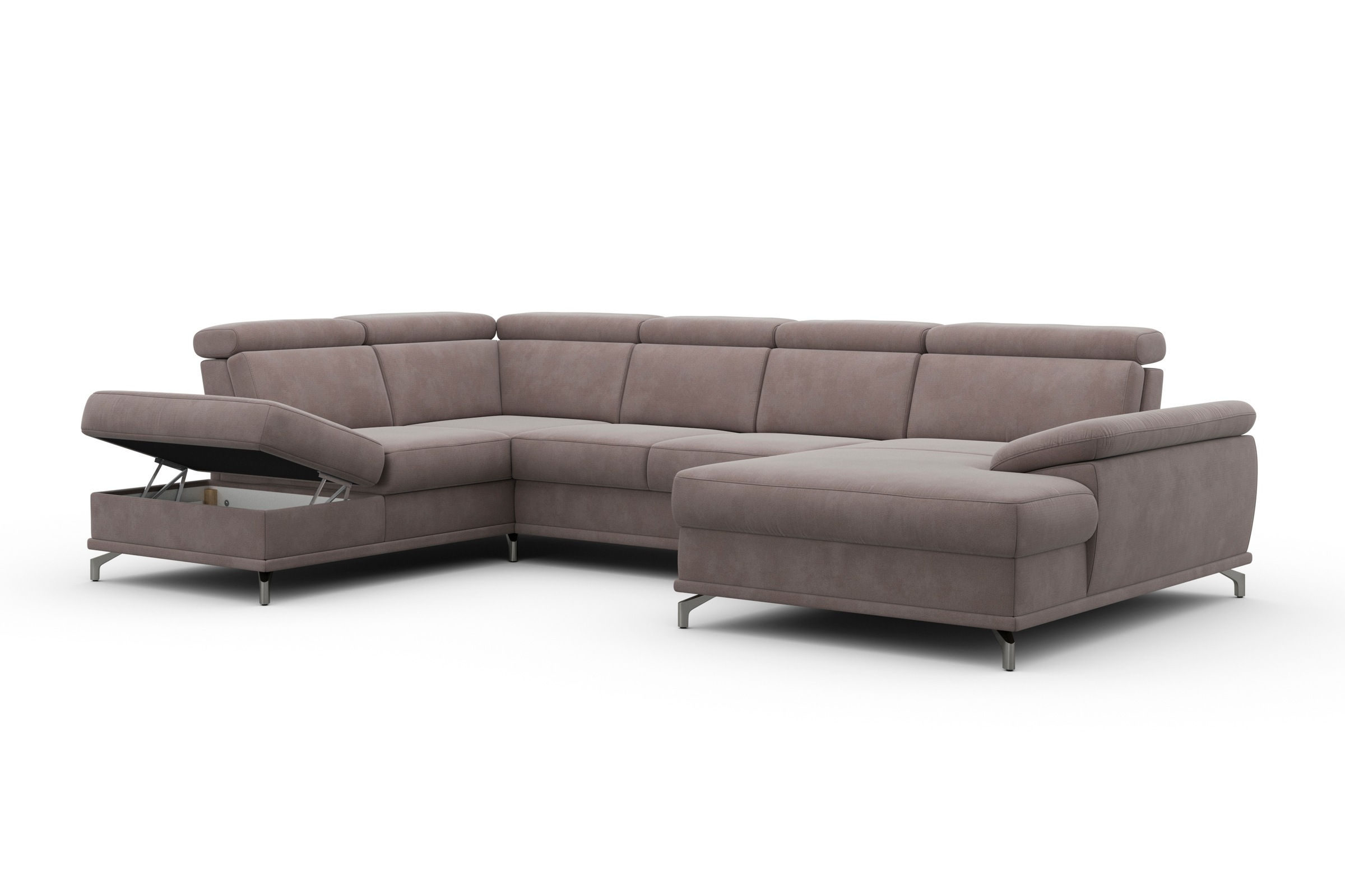sit&more Wohnlandschaft »Cabrio U-Form, mit Sitztiefenverstellung, Arm- und Kopfteilverstellung«, 3 Nierenkissen, Federkern, optional Bettfunktion und Stauraum