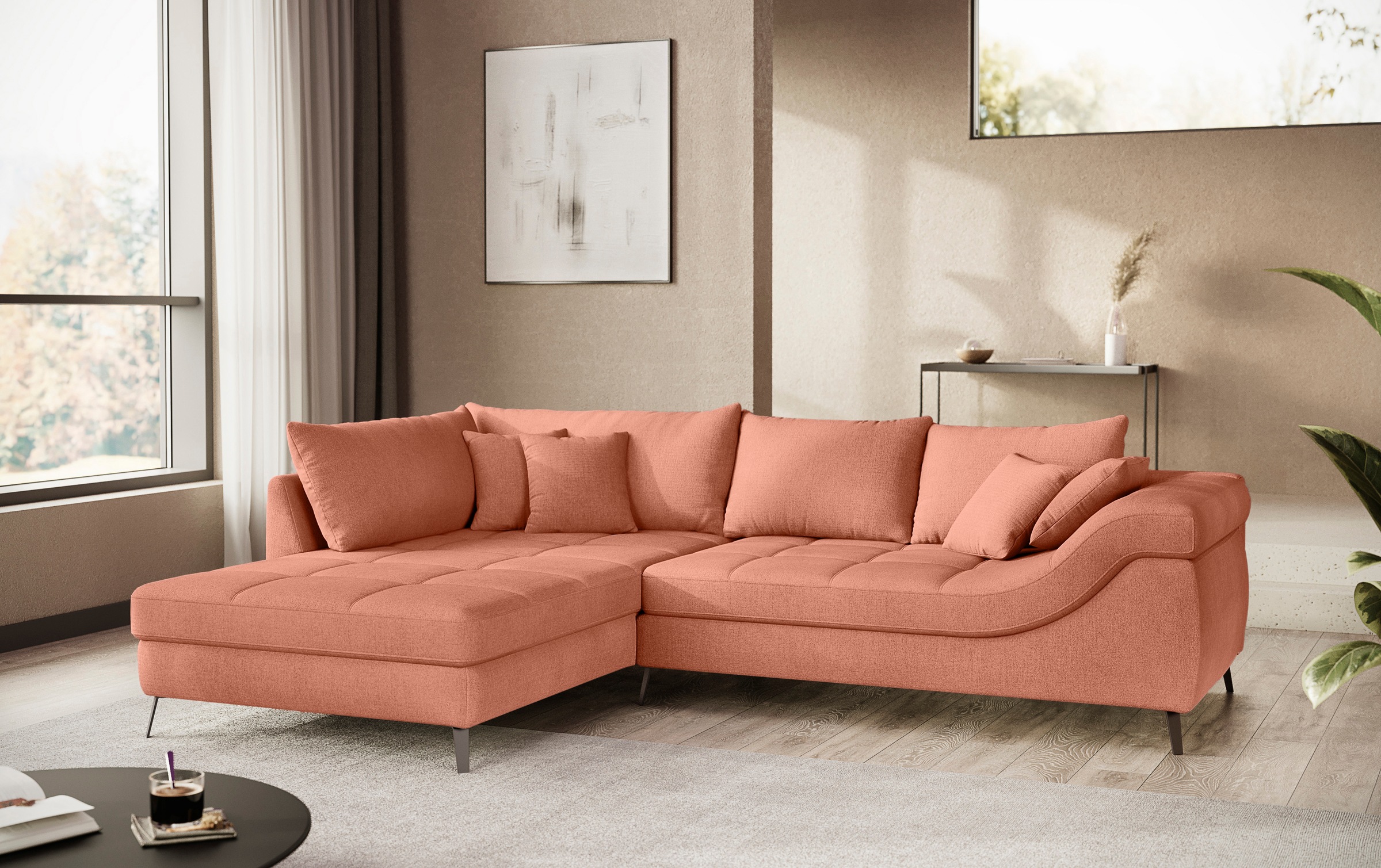 Mr. Couch Ecksofa »Portofino L-Form«, 4 Bezugsqualitäten, 13,5 cm hohe Metall-Profilfüße in matt-schwarz