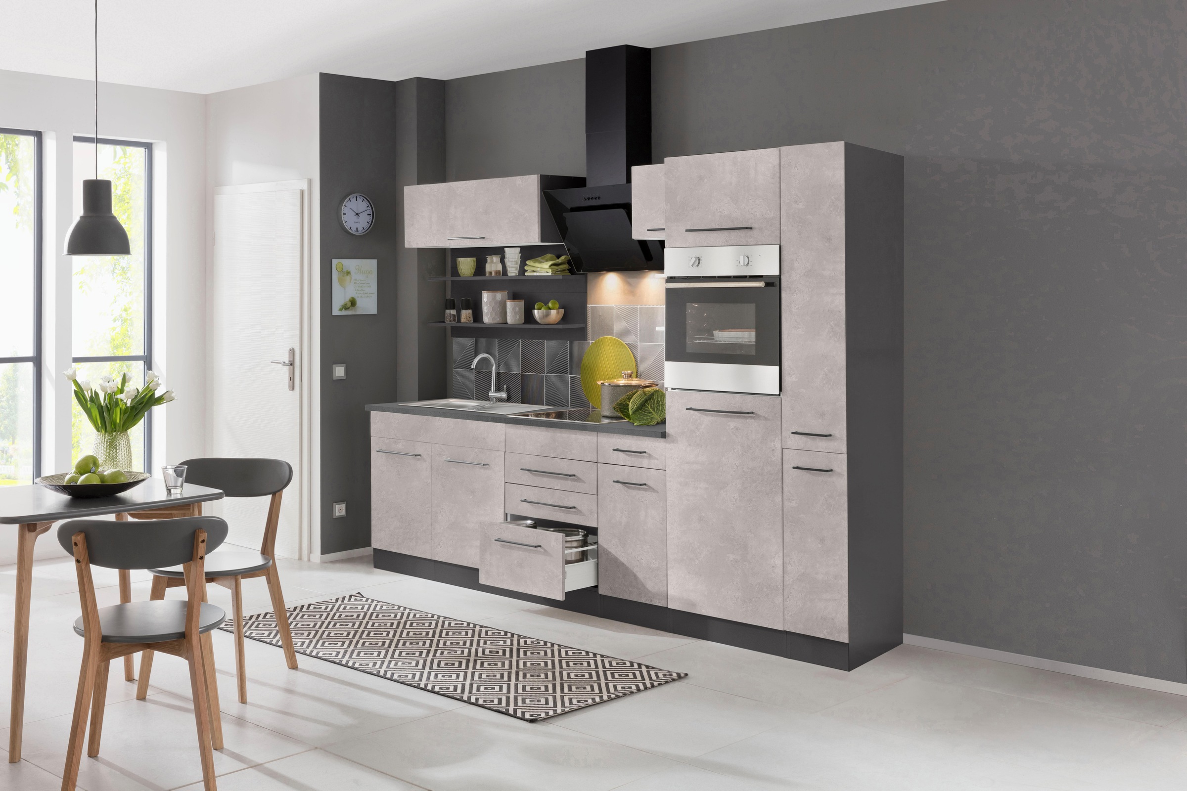 KOCHSTATION Küchenzeile »KS-Tulsa«, ohne E-Geräte, Breite 270 cm, schwarze Metallgriffe, MDF Fronten