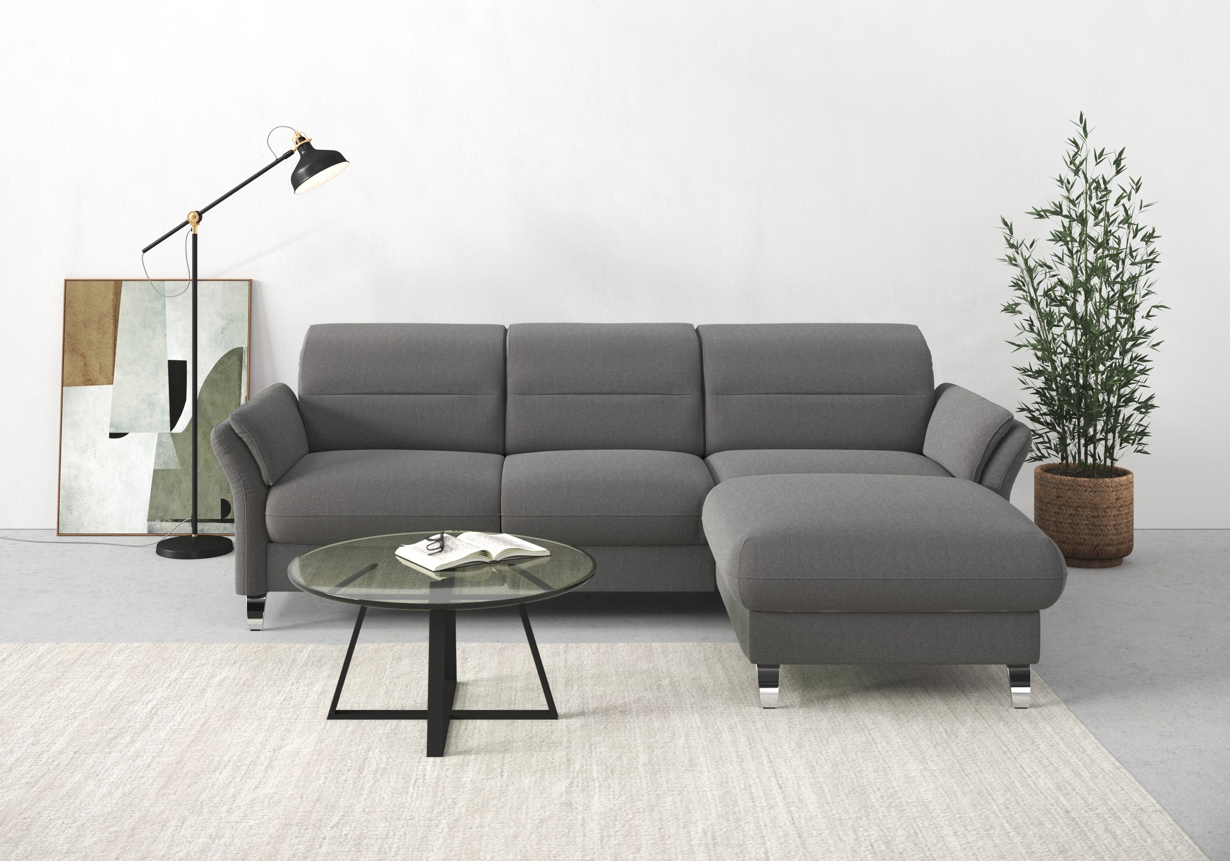 sit&more Ecksofa »Grenoble L-Form mit Federkern«, wahlweise mit Bettfunktion, Bettkasten, Arm- und Kopfteilverstellung