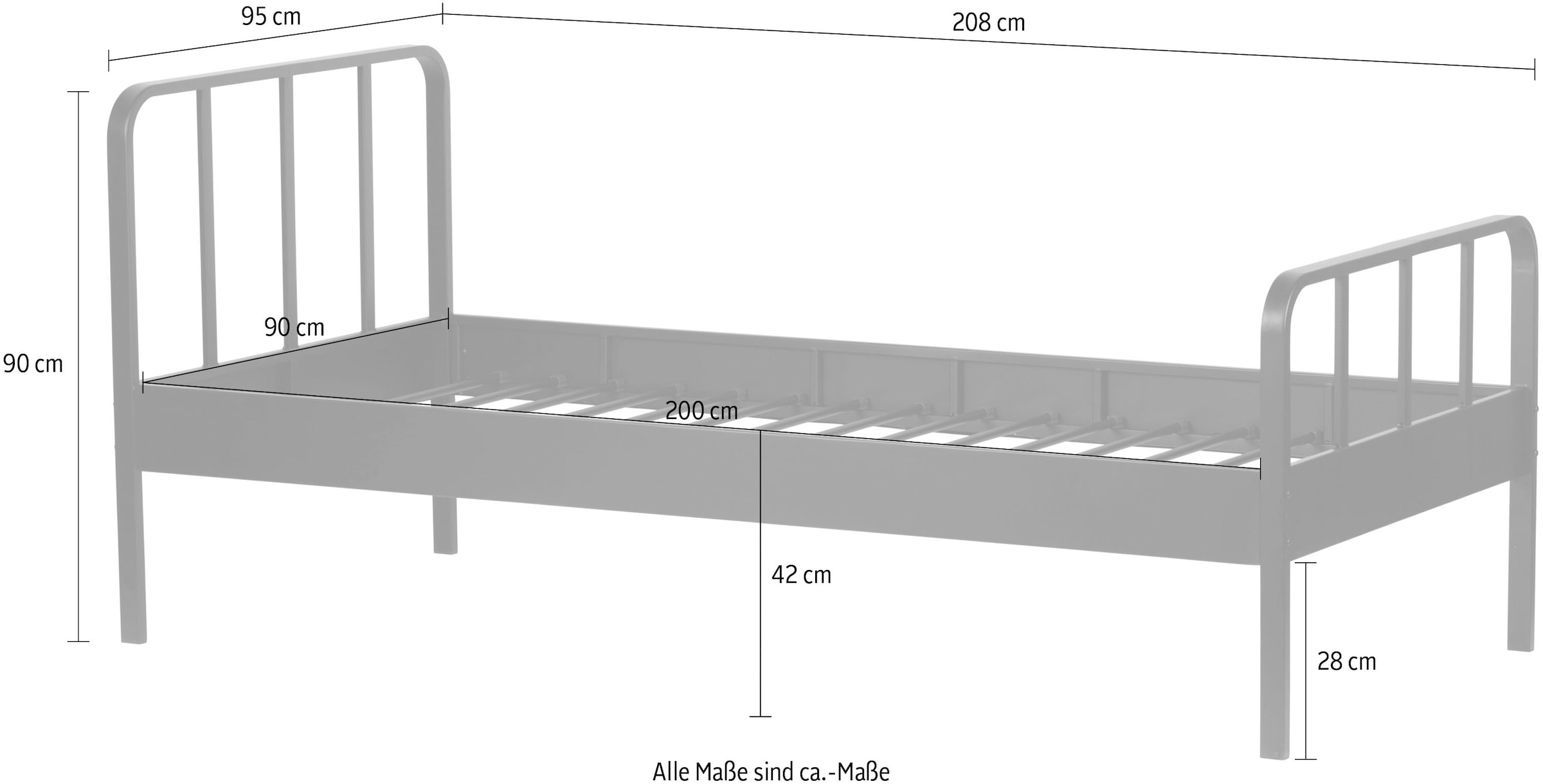 WOOOD Bettgestell »Mees tahlrahmen pulverbeschichtet mit Kopf- und Fußteil« Matratzenmaß 120x200 cm, Tragkraft 150 kg