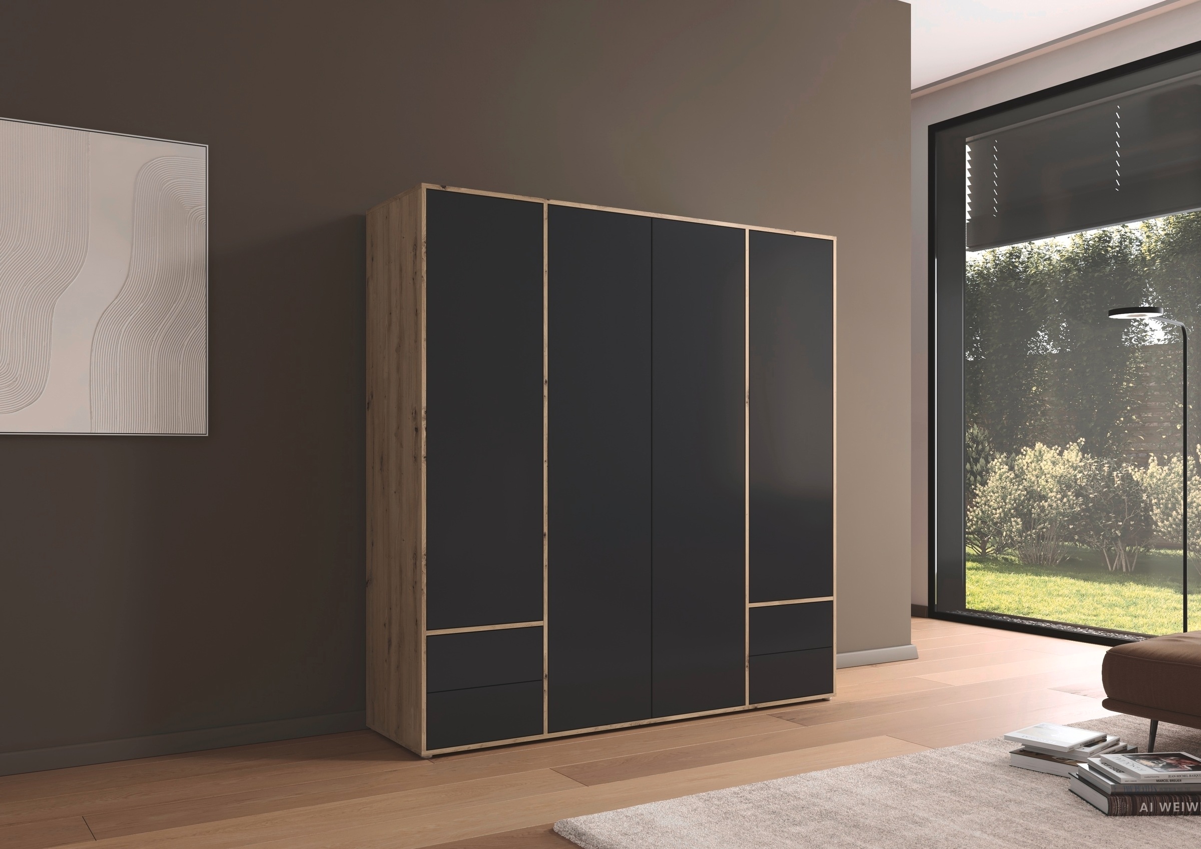 rauch Drehtürenschrank »Kleiderschrank Schrank Garderobe Wäscheschrank NABILA viel Stauraum«, (in 3 verschiedenen Ausstattungen BASIC/CLASSIC/PREMIUM), mit 2 Schubladen und Push-to-Open Funktion TOPSELLER MADE IN GERMANY