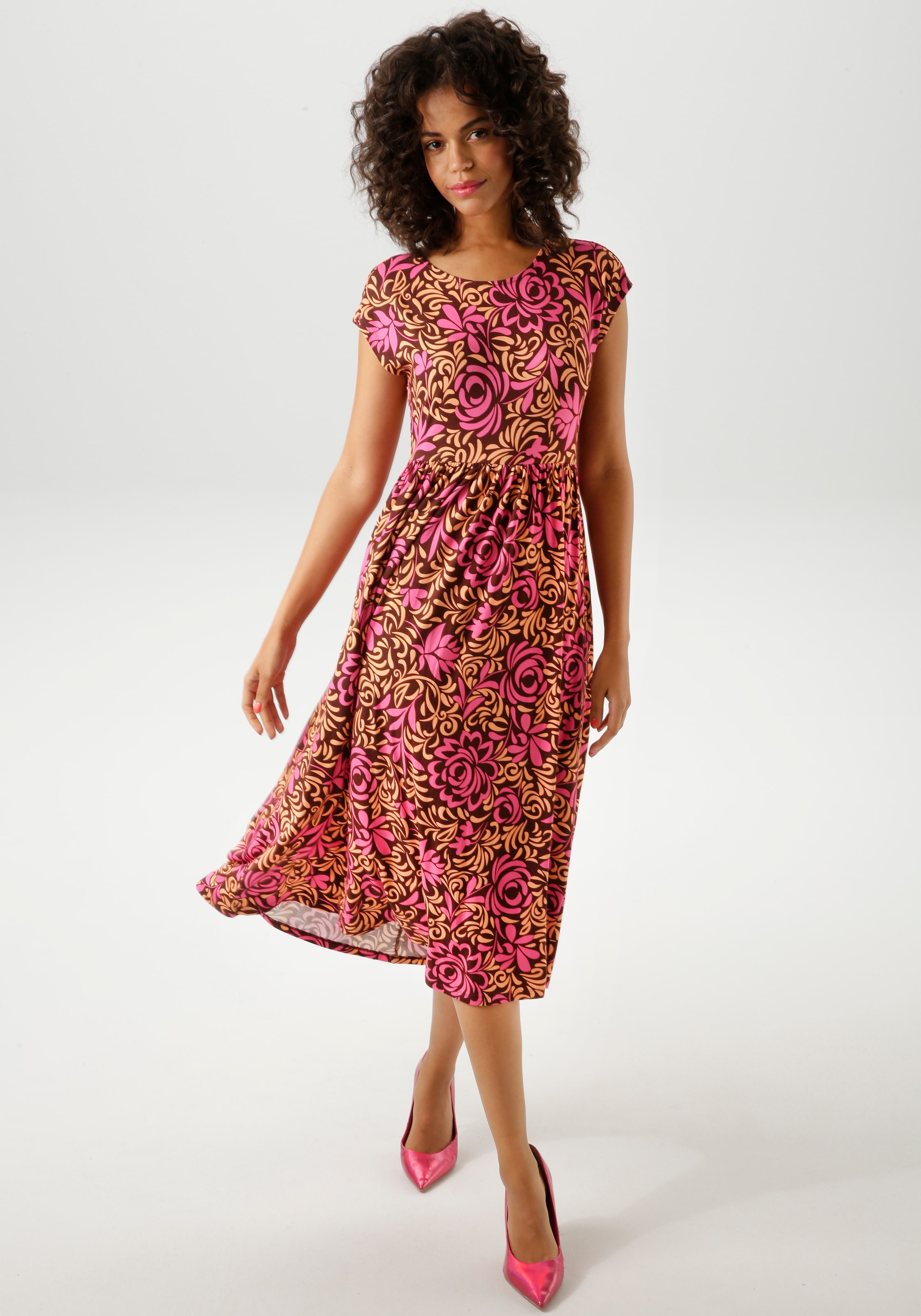 Aniston CASUAL Sommerkleid, mit farbharmonischem, grafischen Rosendruck