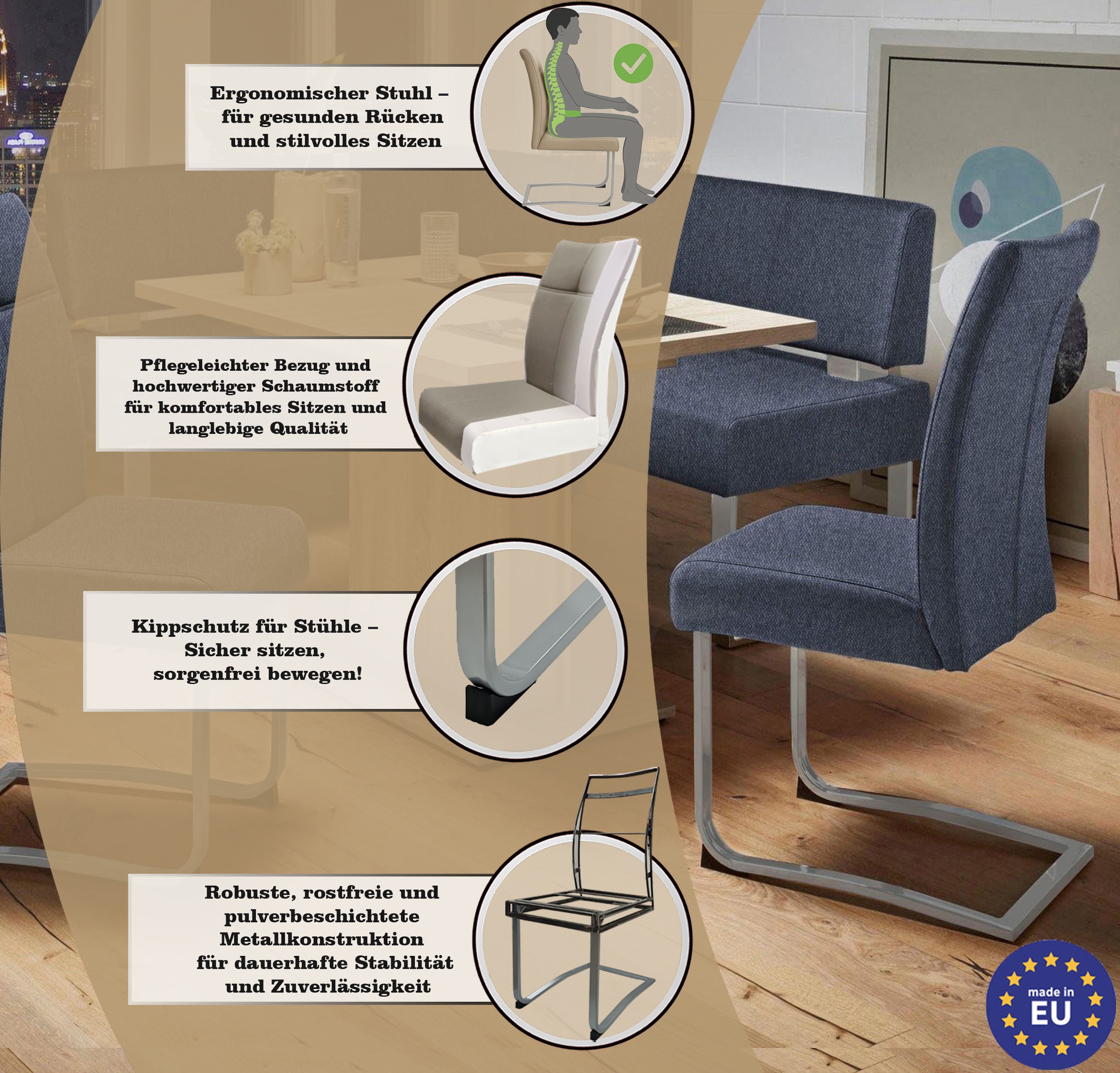 Home affaire Freischwinger »Rab«, (Set), 2 St., Strukturstoff, Bezug in verschiedenen Qualitäten, maximale Belastbarkeit 120 kg