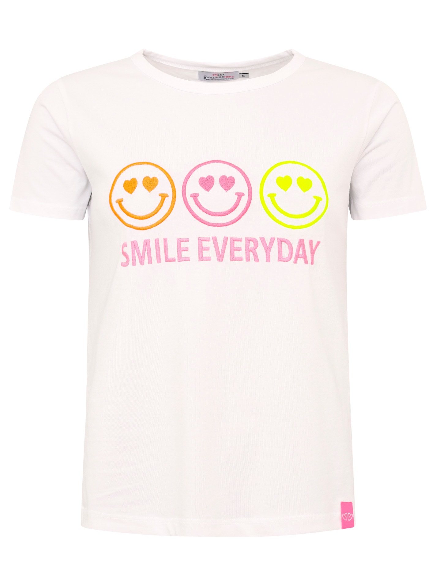 Zwillingsherz T-Shirt »"Smile everyday"« Rundhalsausschnitt, Kurzarm, Smile, Stickerei, Baumwollmischung