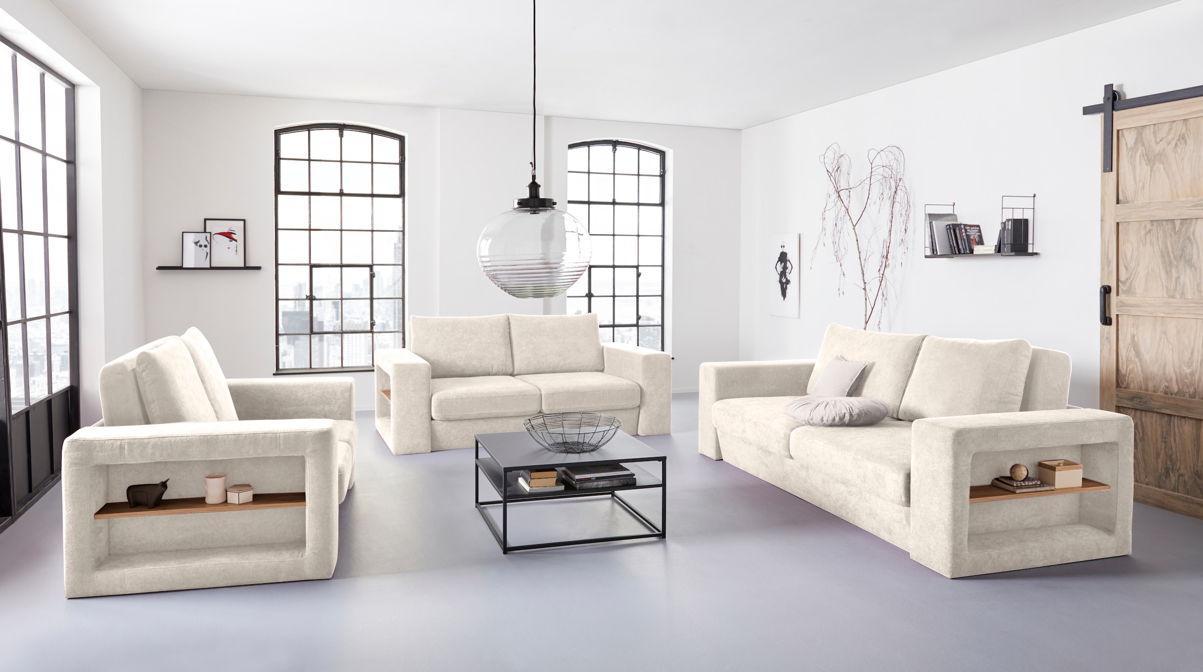 LOOKS by Wolfgang Joop 3-Sitzer »Looksvb«, Verwandlungssofa: aus Sofa wird Sofa mit 2 Hockern, mit Regalfunktion