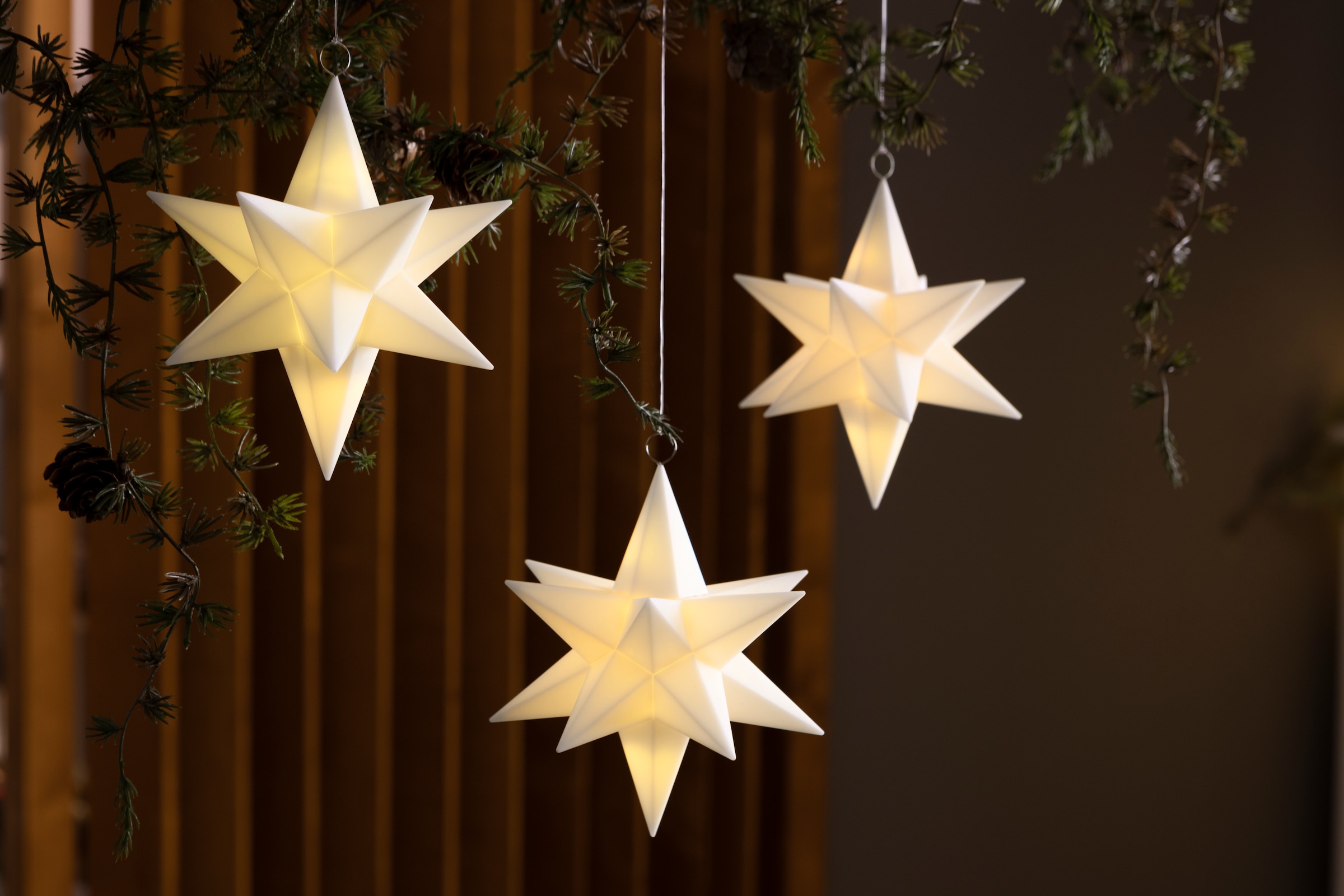 GALAXY LED Stern »3er Set schwebende Sterne, RGB LED, beleuchtete Weihnachtsdeko«, 60 flammig, Ø 13 cm, Batteriebetrieb, inkl. Fernbedienung