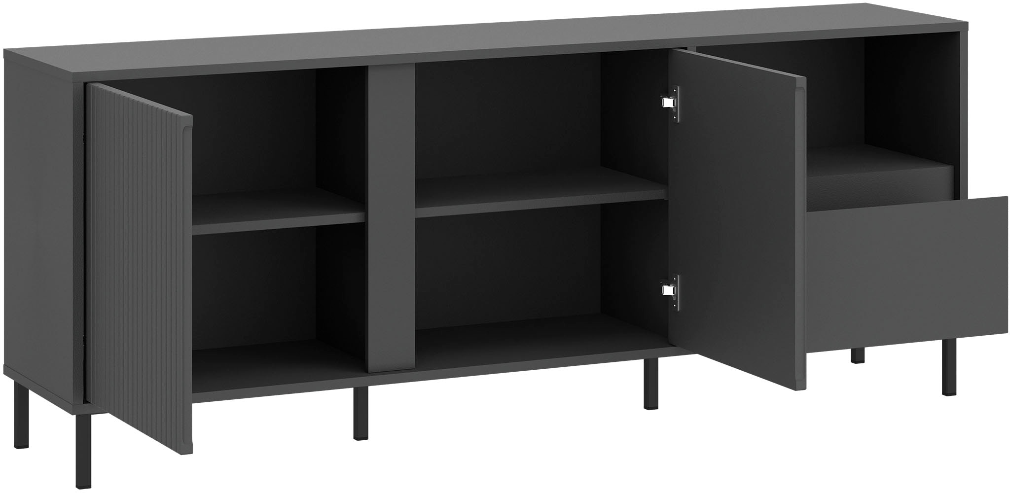 Home affaire Lowboard »AVENALE« Lowboard mit Metallfüßen, Breite 158 cm, Fronten geriffelt