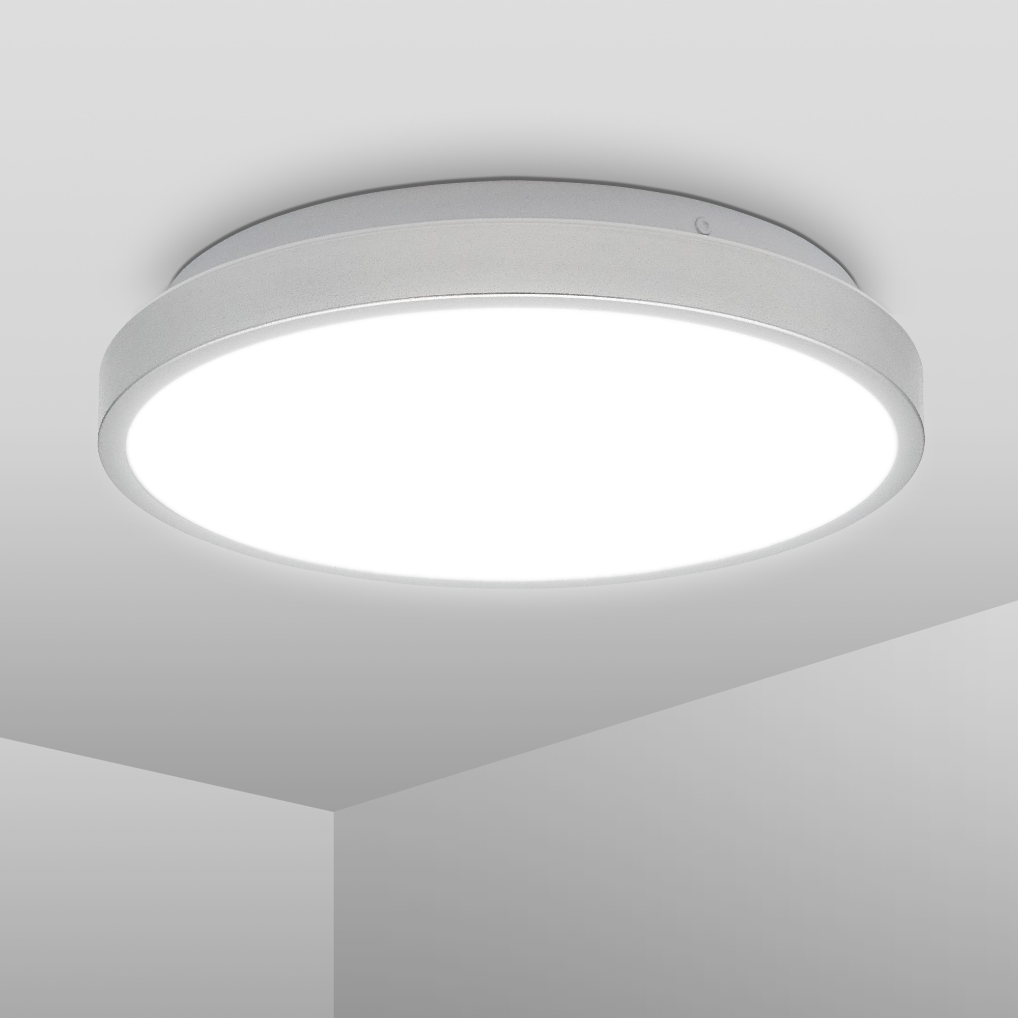 B.K.Licht LED Deckenleuchte »LED Bad-Deckenlampe, Silberfarbig«, 1 flammig, Leuchtmittel LED-Modul | LED fest integriert, 12W, 1.200lm, 4.000K, IP44, Ø29cm
