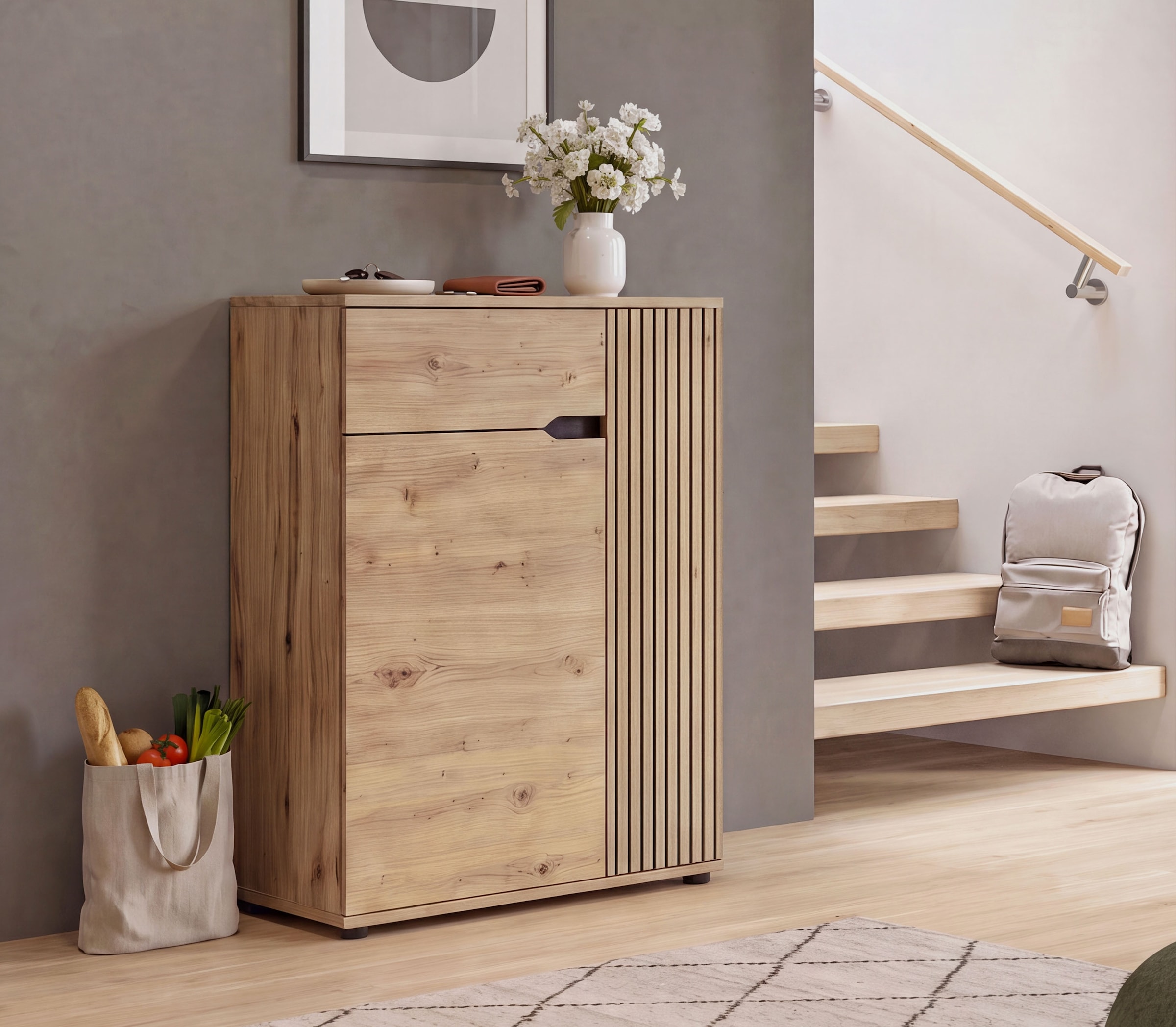 OTTO home Schuhkommode »FJELL, Breite 80cm, 2 Türen, 1 Schubkasten, 3 Einlegeböden, 5 Fächer« Garderobenschrank, Schuhschrank, Kommode, Sideboard, Anrichte