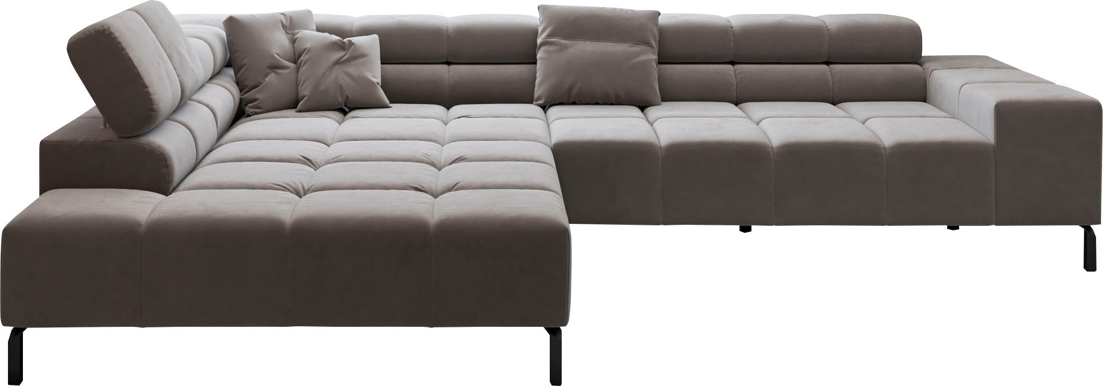 INOSIGN Ecksofa »Ancona New, wahlweise motorische Sitztiefenverstellung, auch in Cord«, feine Steppung, mit Kopfteilverstellung, 3 Zierkissen, L-Form