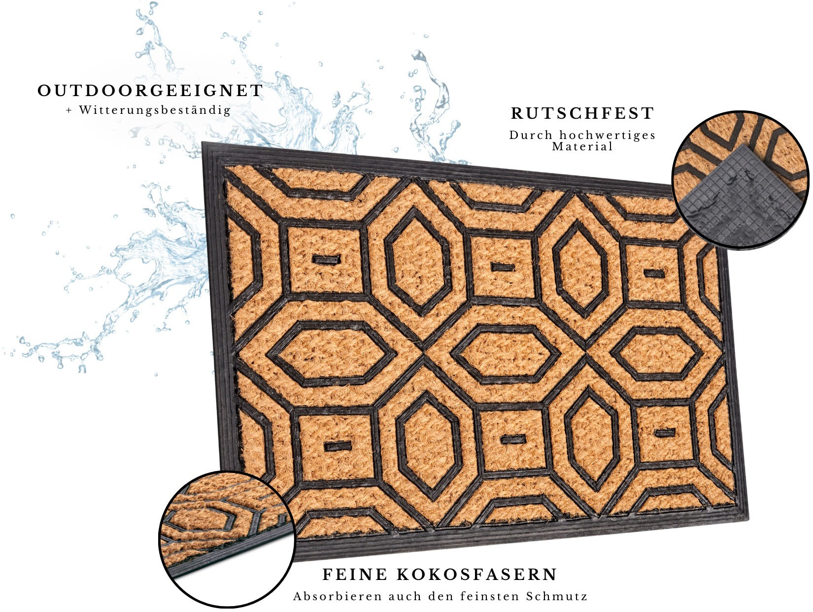 HANSE Home Fußmatte »Mix Mats Gummi Kokos Diamonds, Türmatte«, rechteckig, 8 mm Höhe, Strapazierfähig, pflegeleicht, robust, wetterfest, UV-beständig