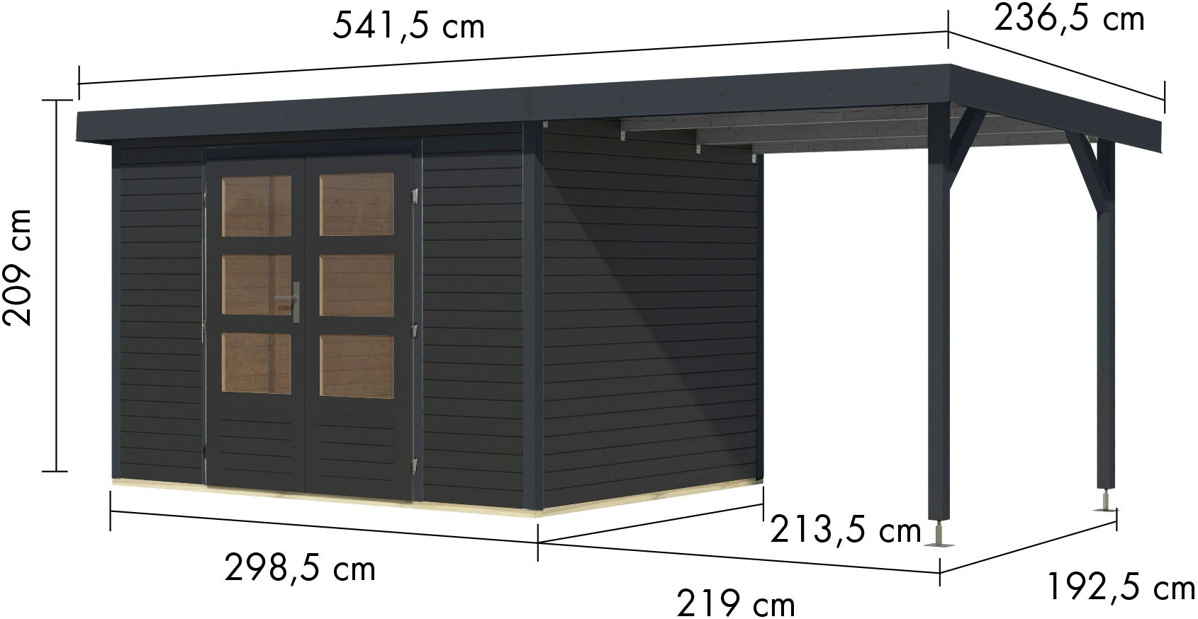 Karibu Gartenhaus »Jupiter 4«, in verschiedenen Farben, mit Anbaudach 2,35 m breit
