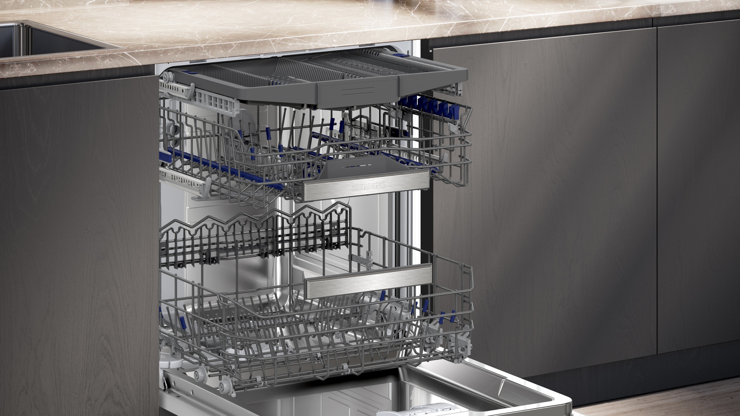 SIEMENS vollintegrierbarer Geschirrspüler iQ700 »SN87EX01CE« 14 tlg. Maßgedecke glassZone für empfindliche Gläser und hohe Flexibität beim Beladen