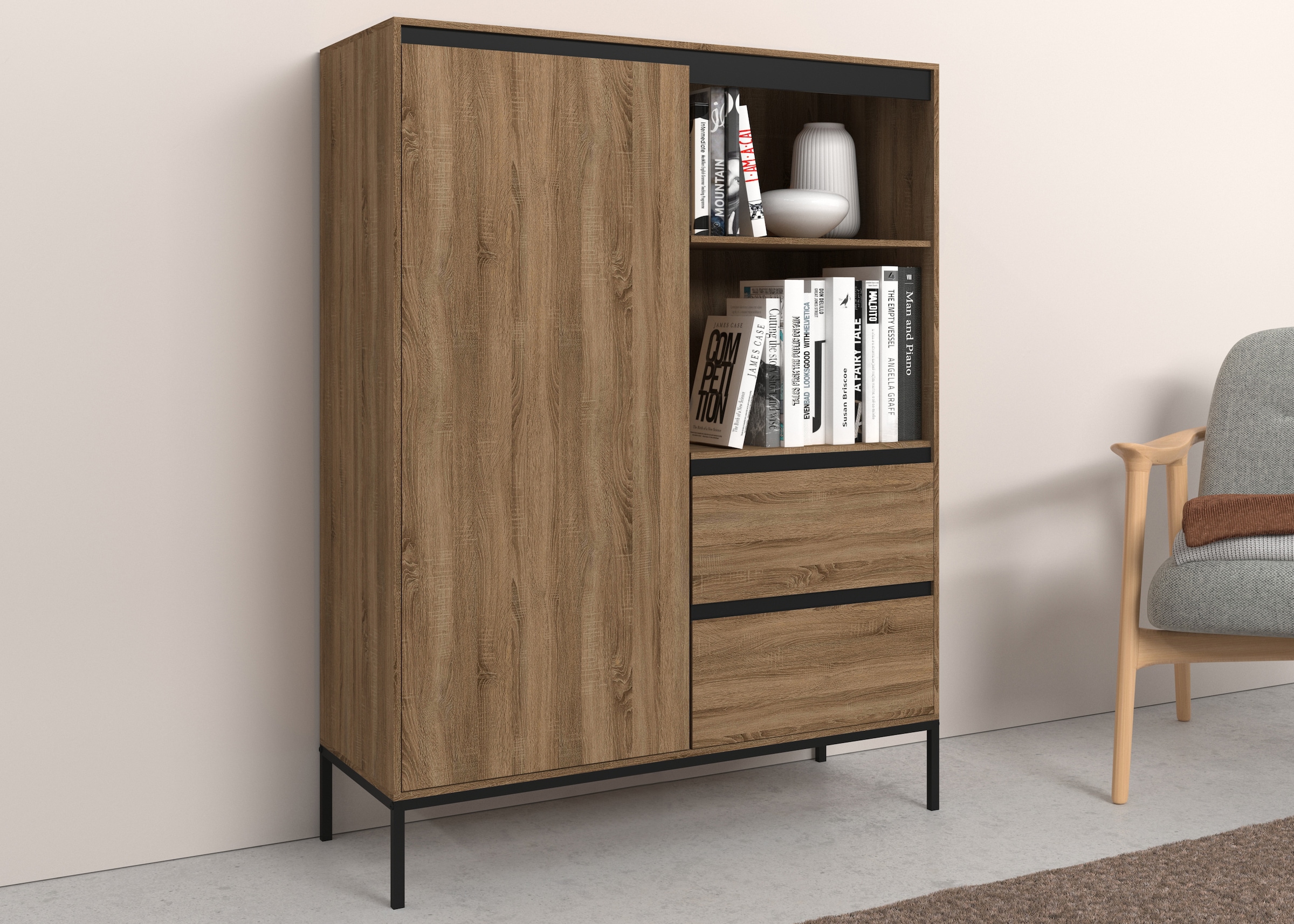 Highboard »Bari«, Stauraumschrank mit 2 Schubladen und 3 Einlegeböden, Breite 90 cm