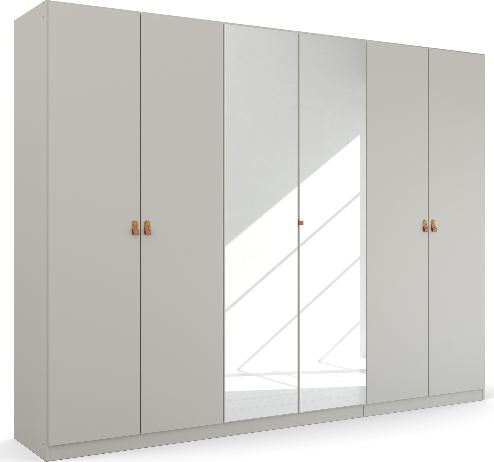 rauch Drehtürenschrank »Homey by Quadra Spin«, mit Grifflaschen aus weichem, cognacbraunem Leder, mit Spiegel