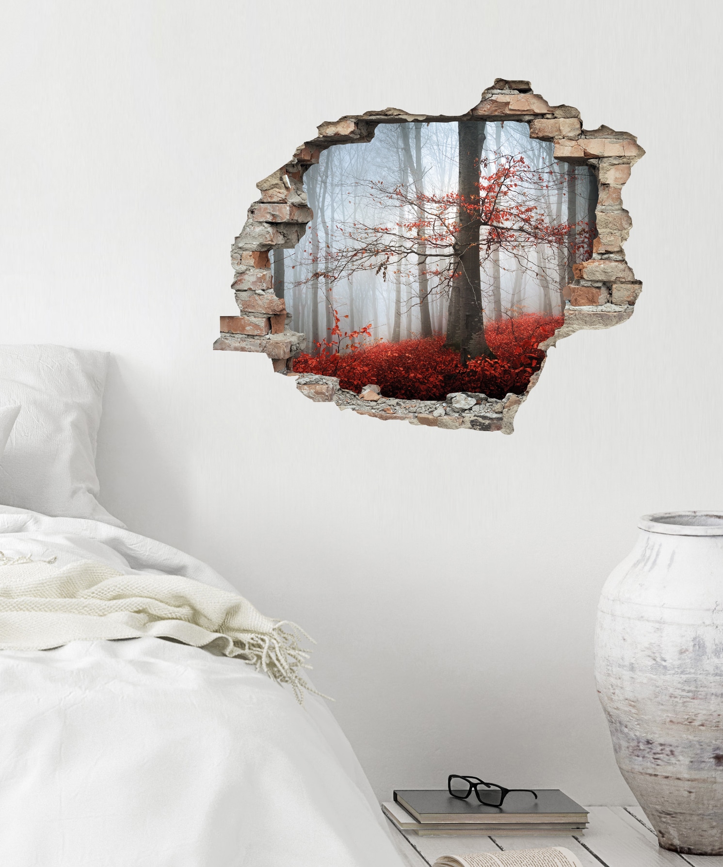 queence Wandtattoo »Wald im Herbst«, (1 St.), Wandsticker, Wandbild, selbstklebend, 3D, Wanddurchbruch