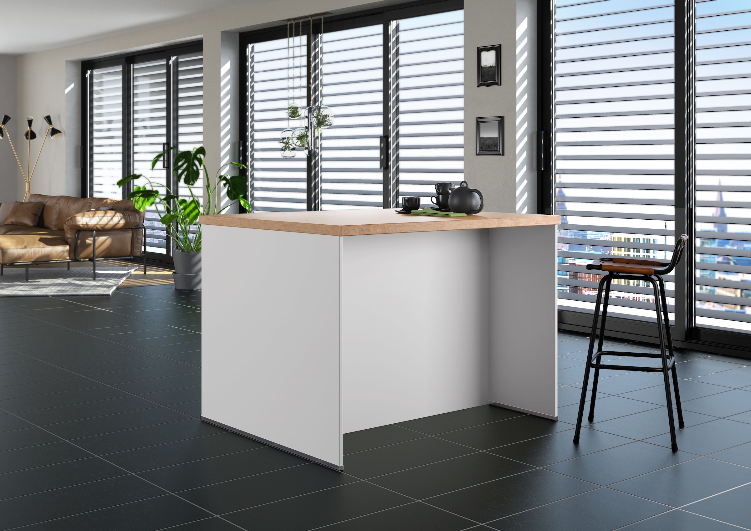 IMPULS KÜCHEN Kücheninsel »Kopenhagen, flexibel stellbar« Set,  vormontiert, mit integriertem Sitzplatz auf einer Seite, Breite 123 cm