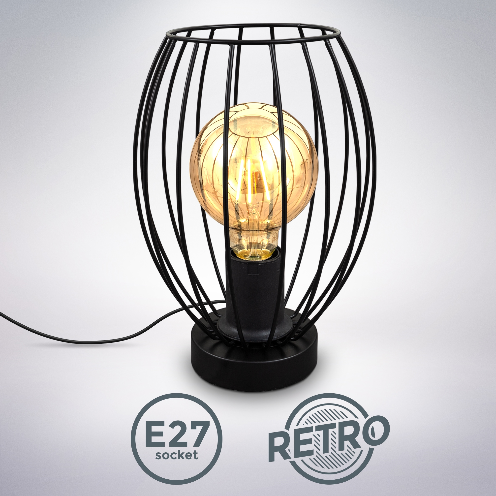 B.K.Licht Tischleuchte »Retro-Tischlampe, Metall, Schwarz«, 1 flammig, Leuc günstig online kaufen