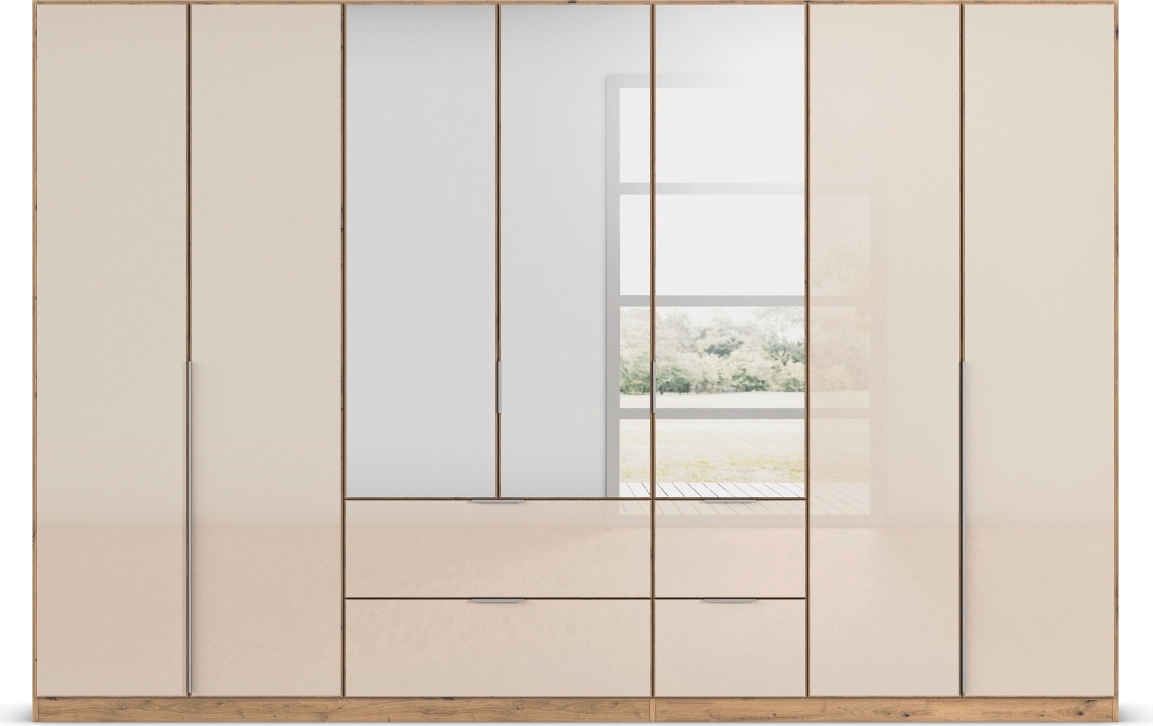 rauch Drehtürenschrank »Kleiderschrank Kleiderschränke Schrank Garderobe AGORDO mit Glasfront«, (in zwei Griff-Farben mit Glasfront), mit Außenschubkästen, in 6 Breiten und 2 Höhen MADE IN GERMANY