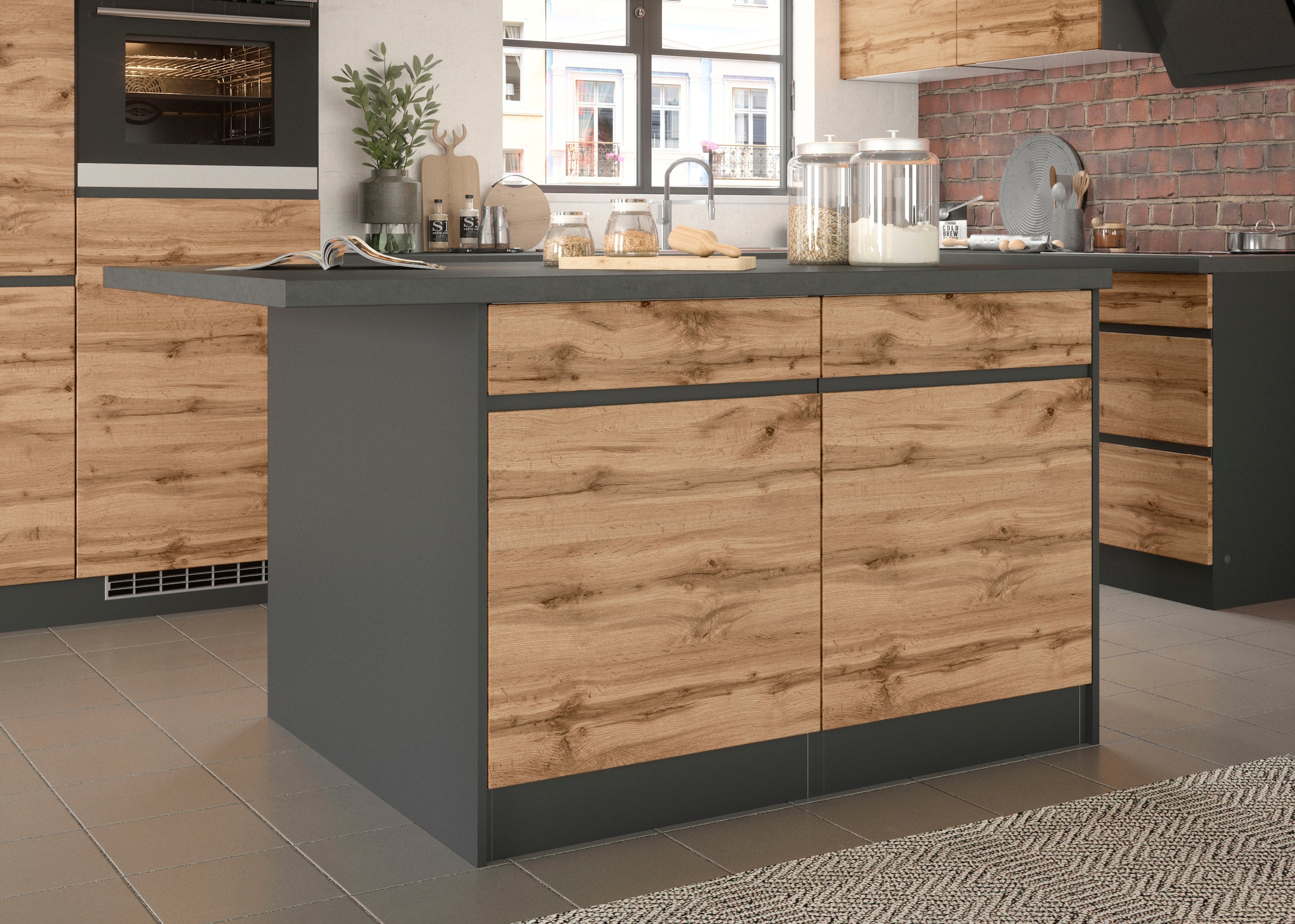 KOCHSTATION Kücheninsel »KS-Riesa«, Breite 153 cm, Tiefe 100 cm, MDF-Fronten