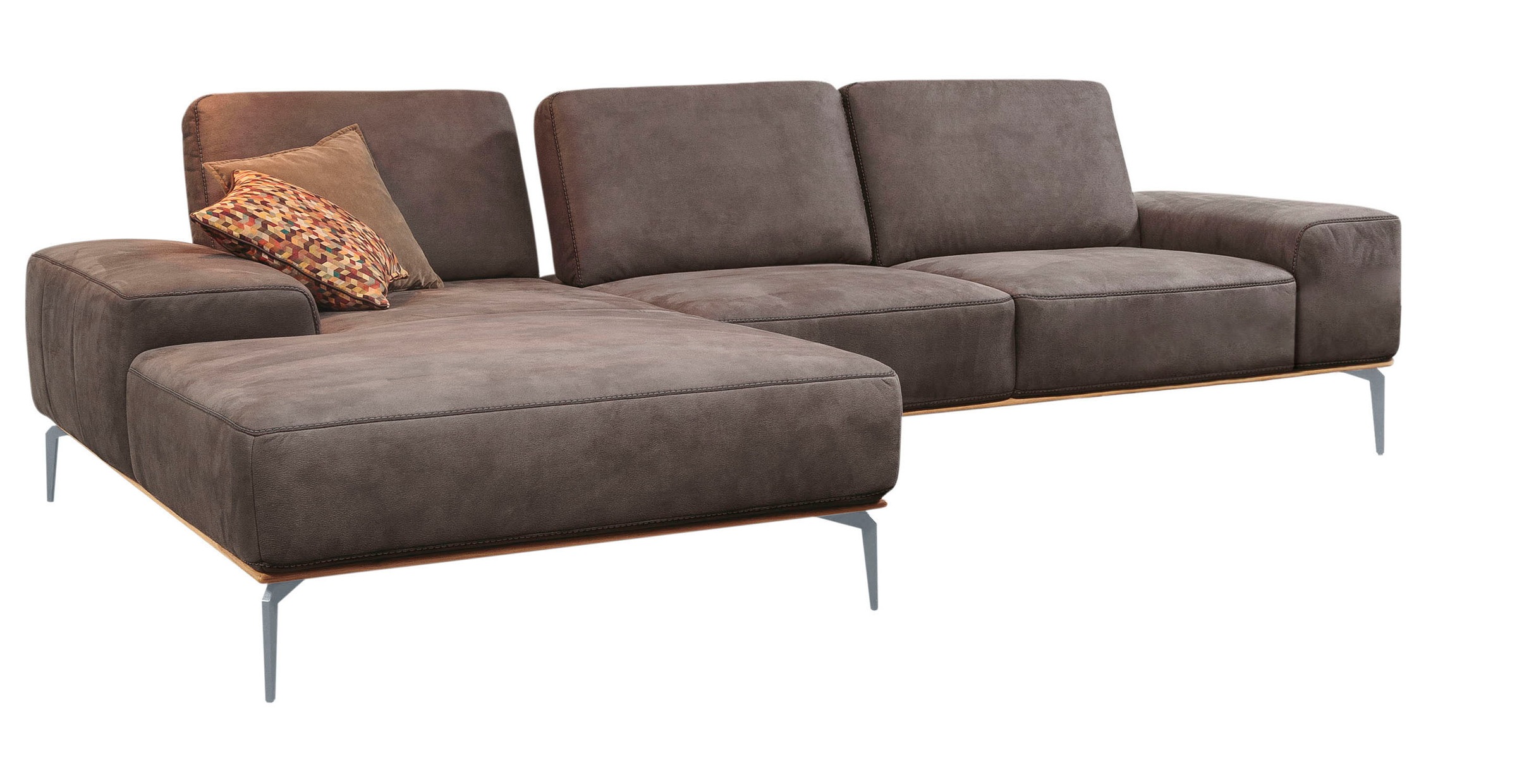 W.SCHILLIG Ecksofa »run, Designsofa mit tollem Sitzkomfort, bequem, L-Form«, mit elegantem Holzsockel, Füße in Silber matt, Breite 319 cm