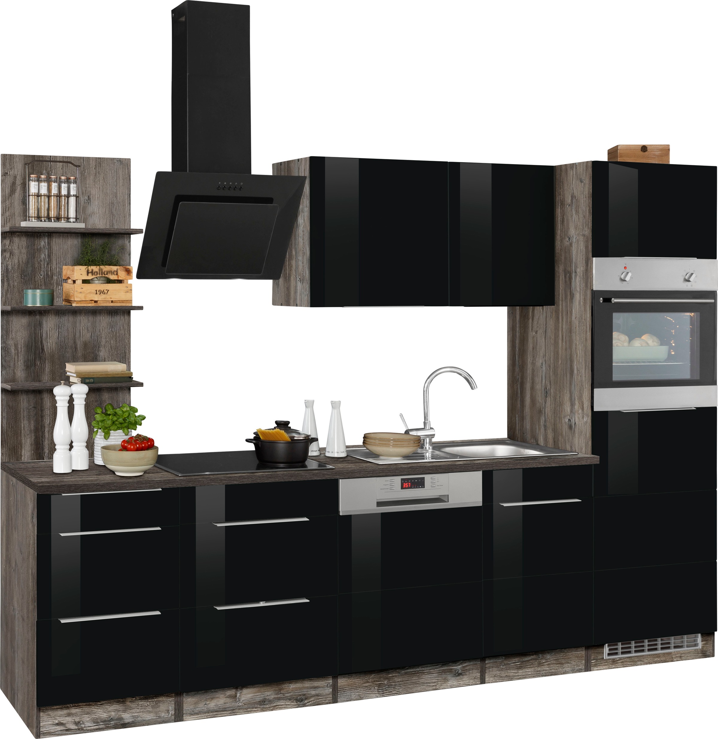 KOCHSTATION Küchenzeile »KS-Brindisi Breite 280 cm«, wahlweise mit E-Geräten und Induktion, mit MDF-Fronten und Regal