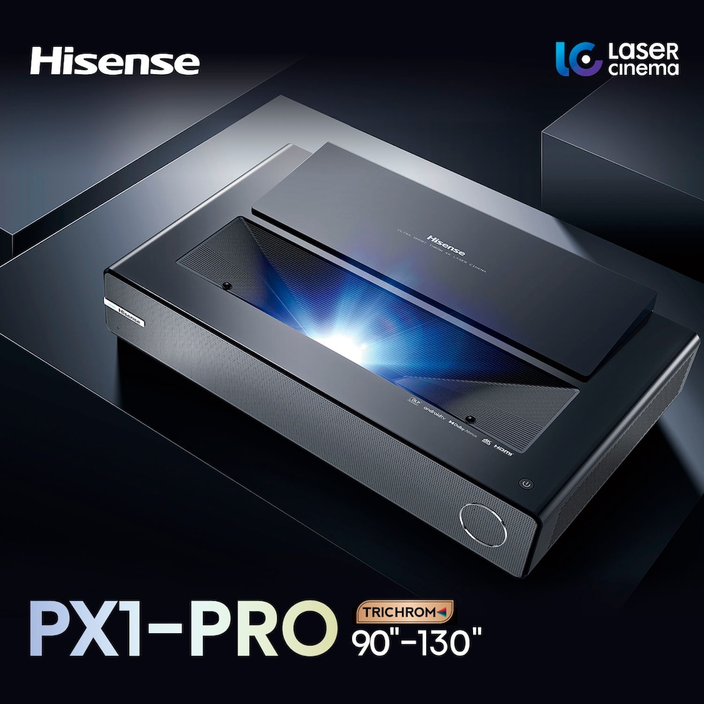 Hisense Beamer »PX1-Pro 90-130 Zoll Trichroma Laser Projektor«, 4K Laser Cinema, RGB Laser Technologie, Android Q - ohne Leinwand