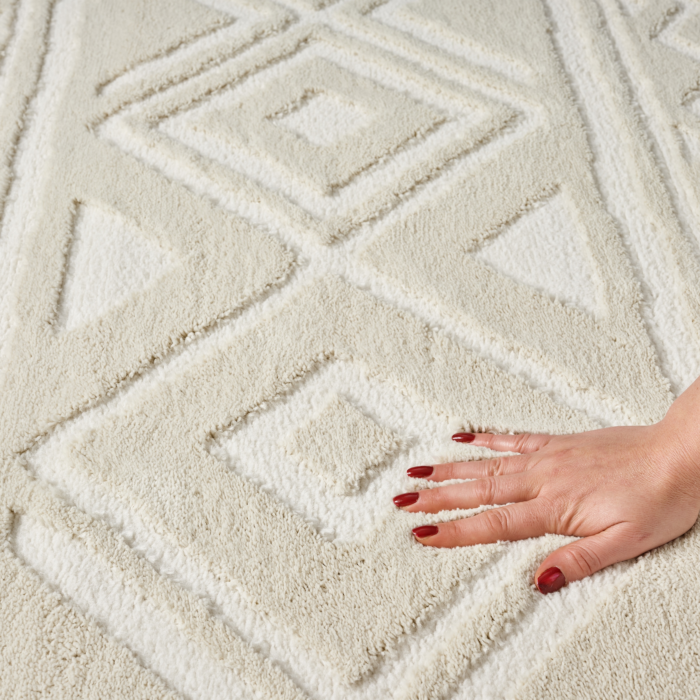 my home Teppich »Bonvo« rechteckig 19 mm Höhe mit Fransen, Hoch-Tief-Struktur, Wohnzimmer, Schlafzimmer, Boho-Style