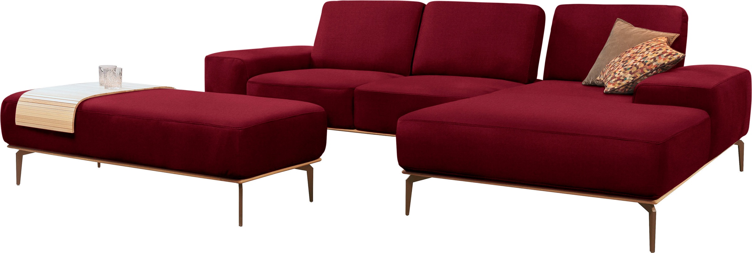 W.SCHILLIG Ecksofa »run, Designsofa mit tollem Sitzkomfort, L-Form«, mit Holzsockel, Füße in Bronze pulverbeschichtet, Breite 299 cm