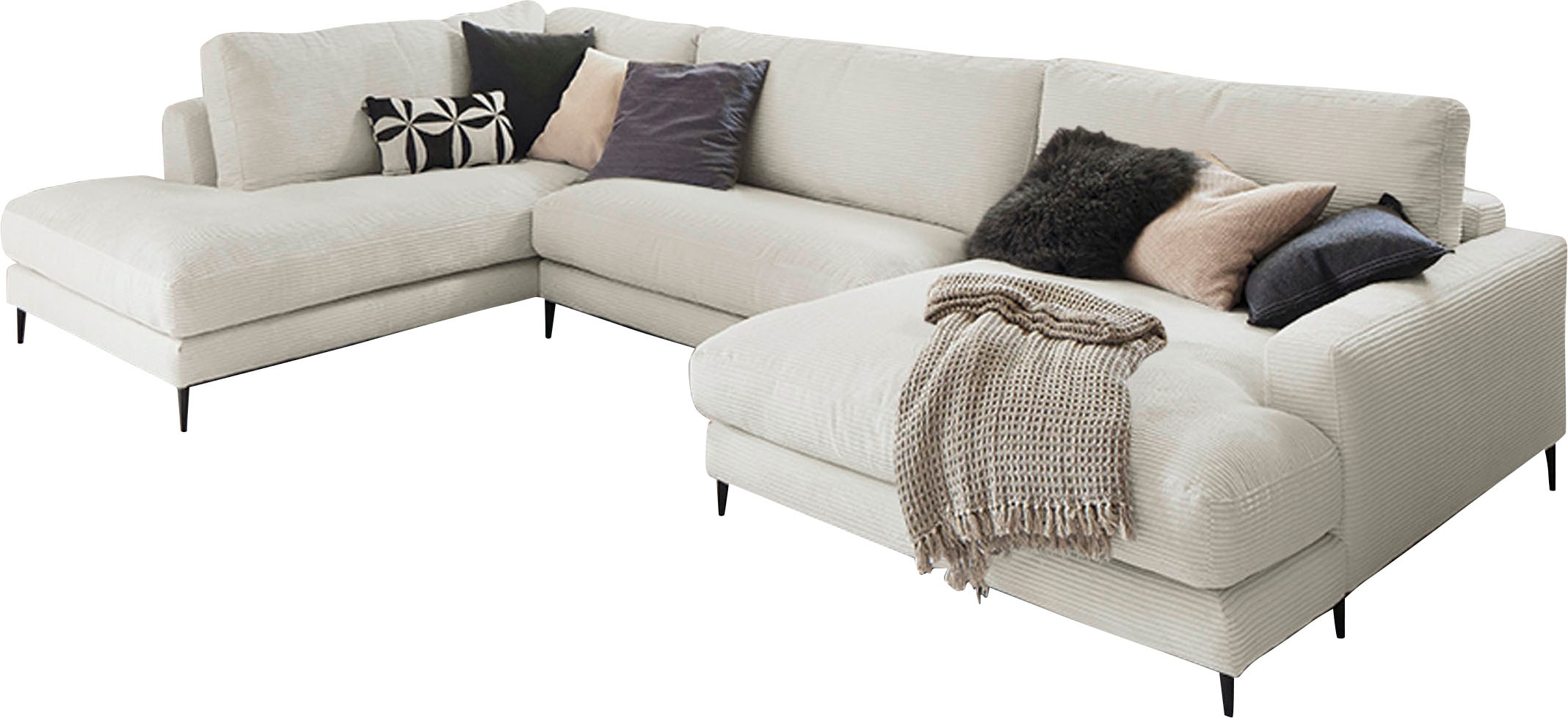 INOSIGN Wohnlandschaft »Downtown XXL B/T/H: 341/223/84 cm Loungemöbel zum Relaxen«, weicher Sitzkomfort, Cord-Bezug, weicher Sitzkomfort U-Form
