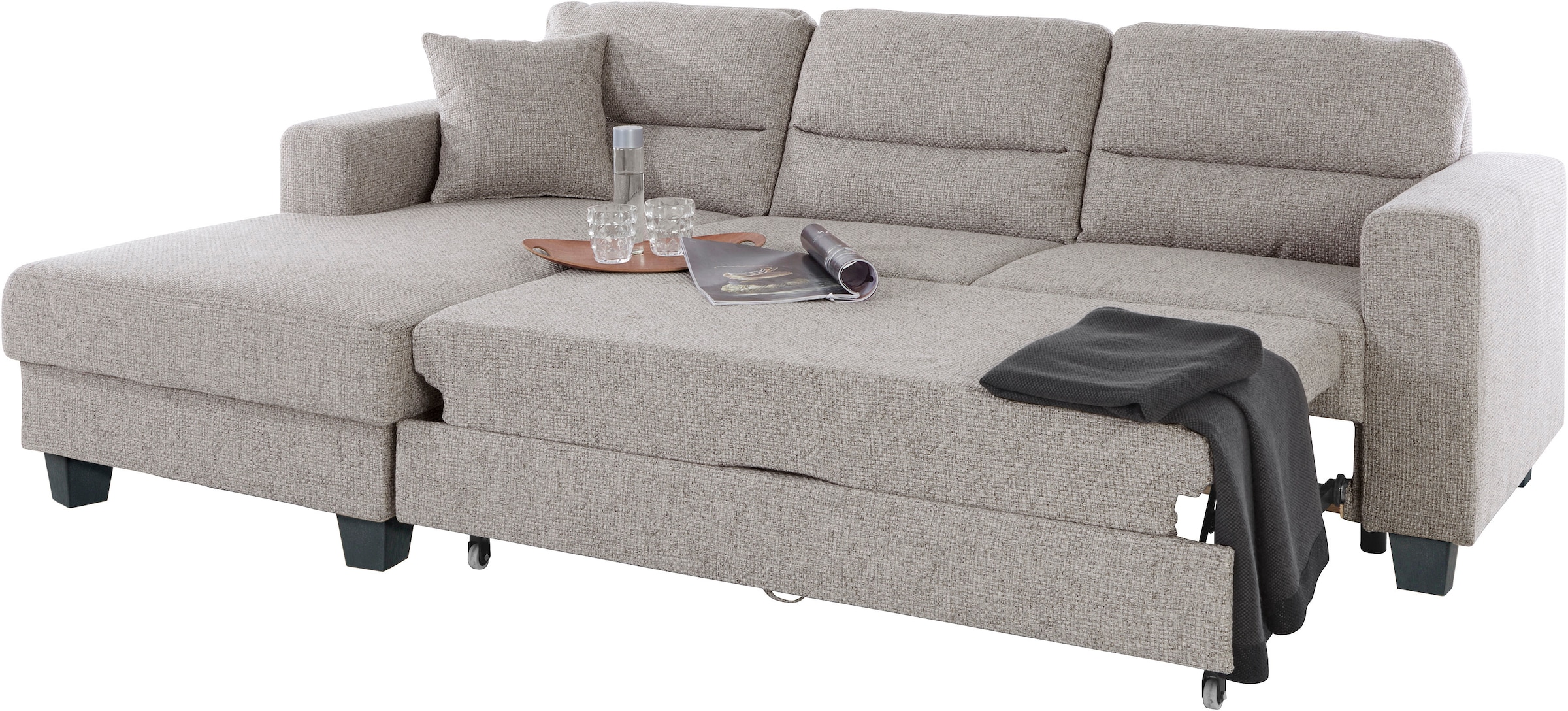TRENDMANUFAKTUR Ecksofa »Chamber, zeitlos und modern, bequem mit hohem Sitzkomfort, L-Form«, inklusive einer Kopfstütze, wahlweise mit Schlaffunktion