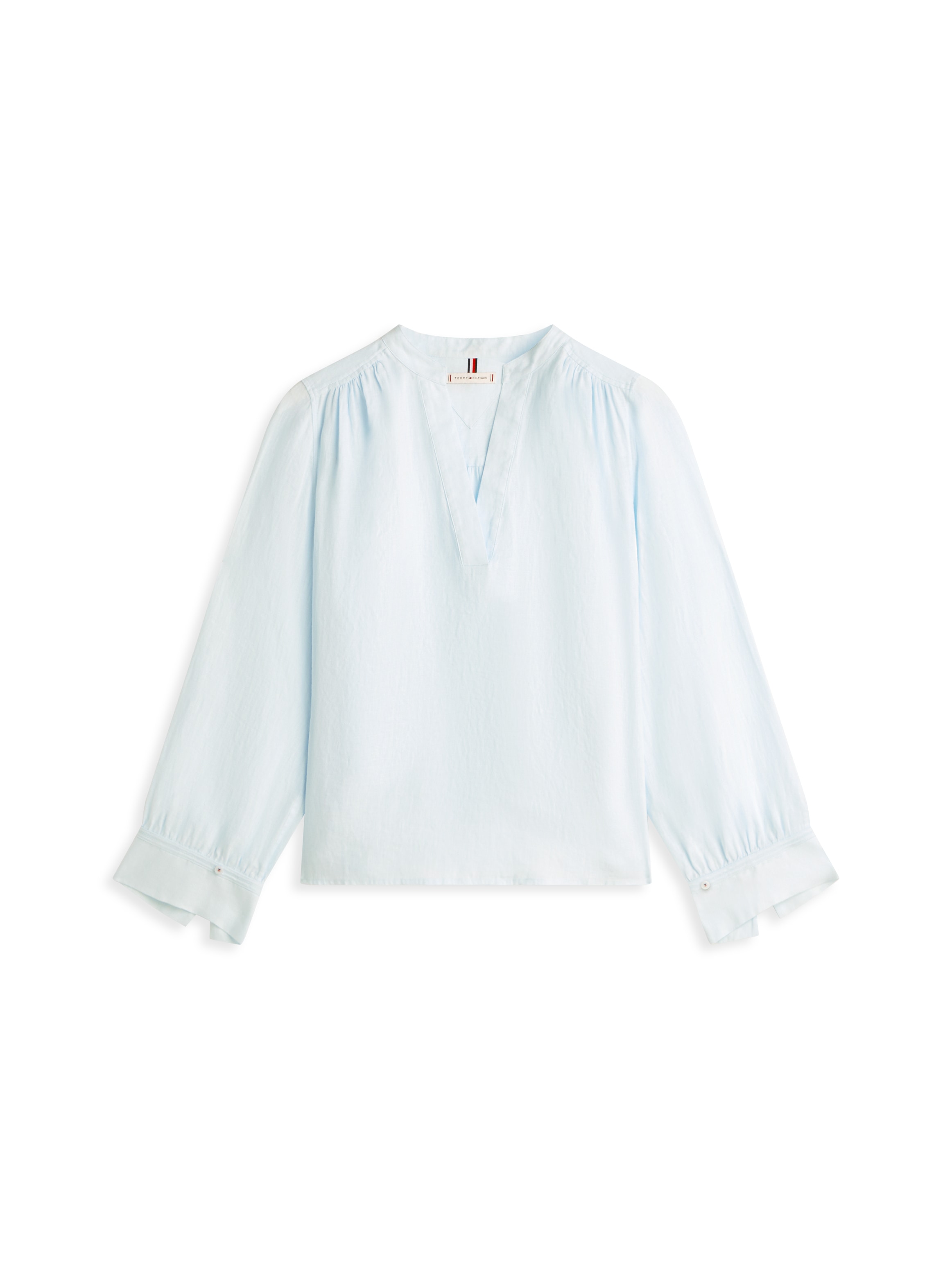 Tommy Hilfiger Langarmbluse »ESSENTIAL LINEN V-NECK LONGSLEEVE BLOUSE« mit gerafften Schultern, Relaxed Fit