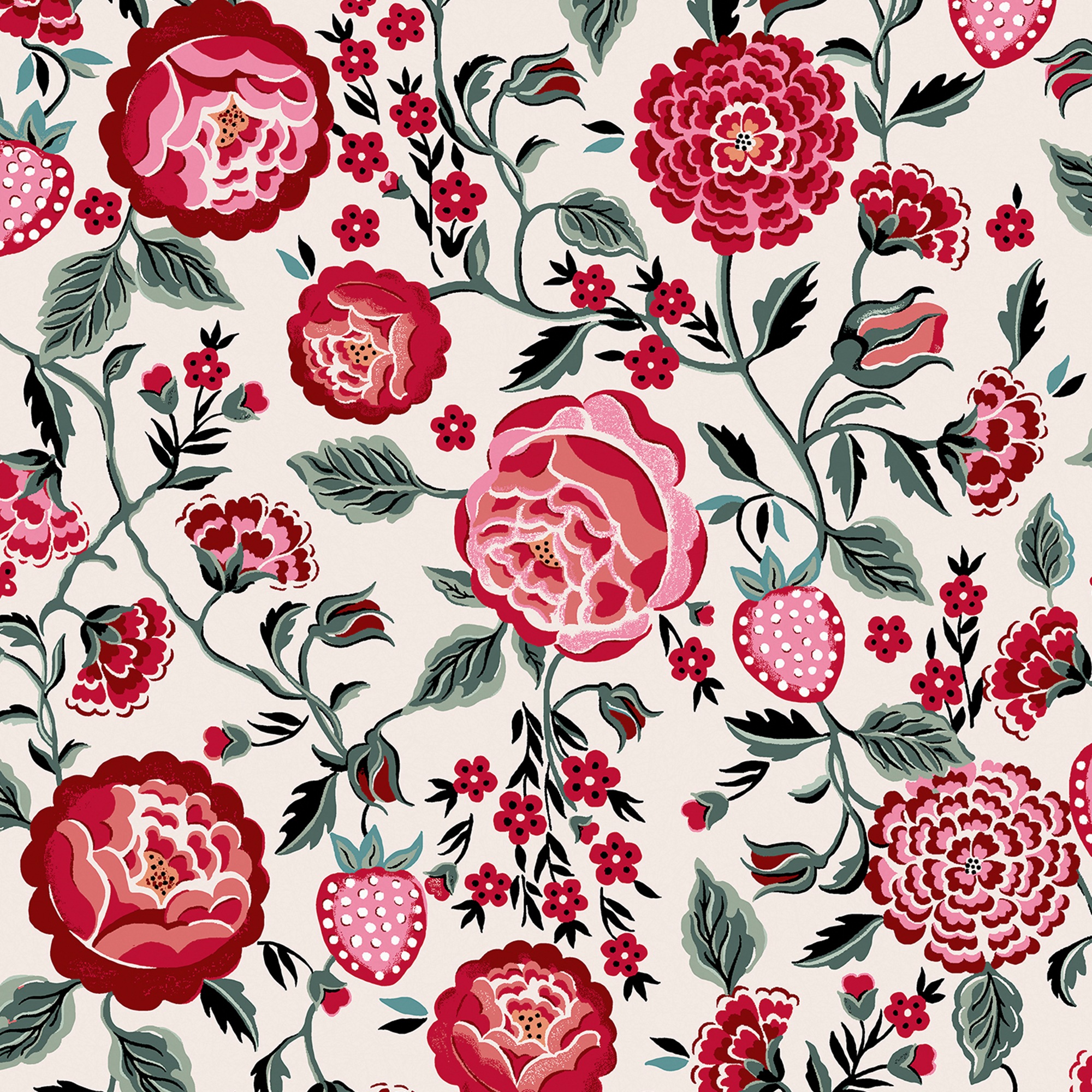 Cath Kidston Vliestapete »Strawberry Garden« geblümt glatt 10mx52cm (ca. 5m2)