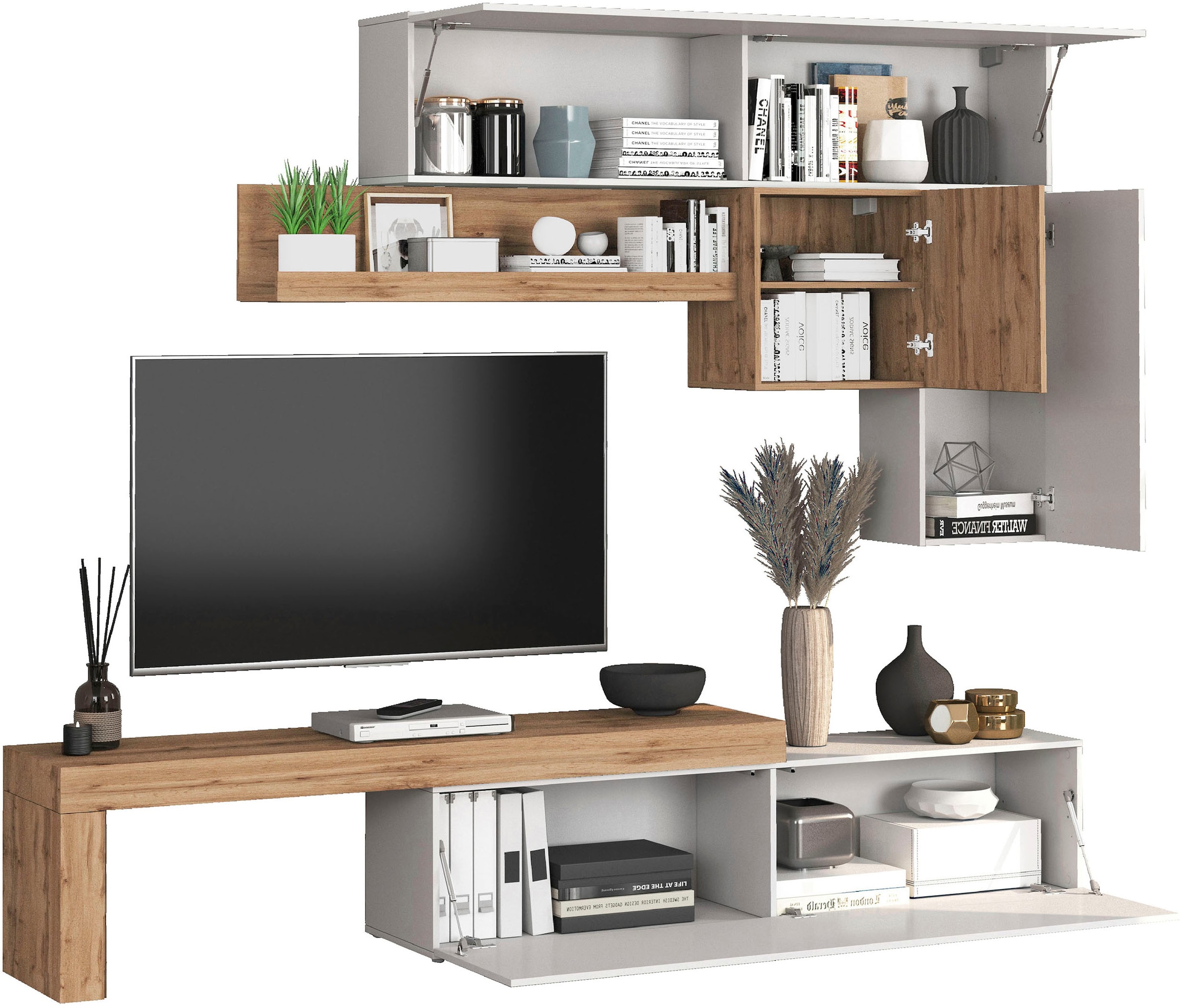 INOSIGN Wohnwand »Chronos Wohnwand, Medienwand, 5-er set«, (Set, 5 St.), ca. 270 cm mit Hängeschränke, Würfel, Regal, Lowboard, Made in Italy