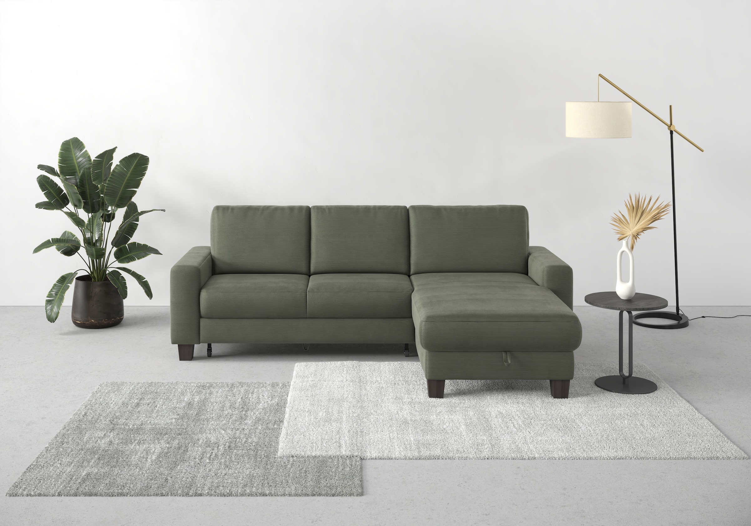 Home affaire Ecksofa »Summer L-Form«, mit Recamiere, mit oder ohne Bettfunktion und Bettkasten, Cord-Bezug