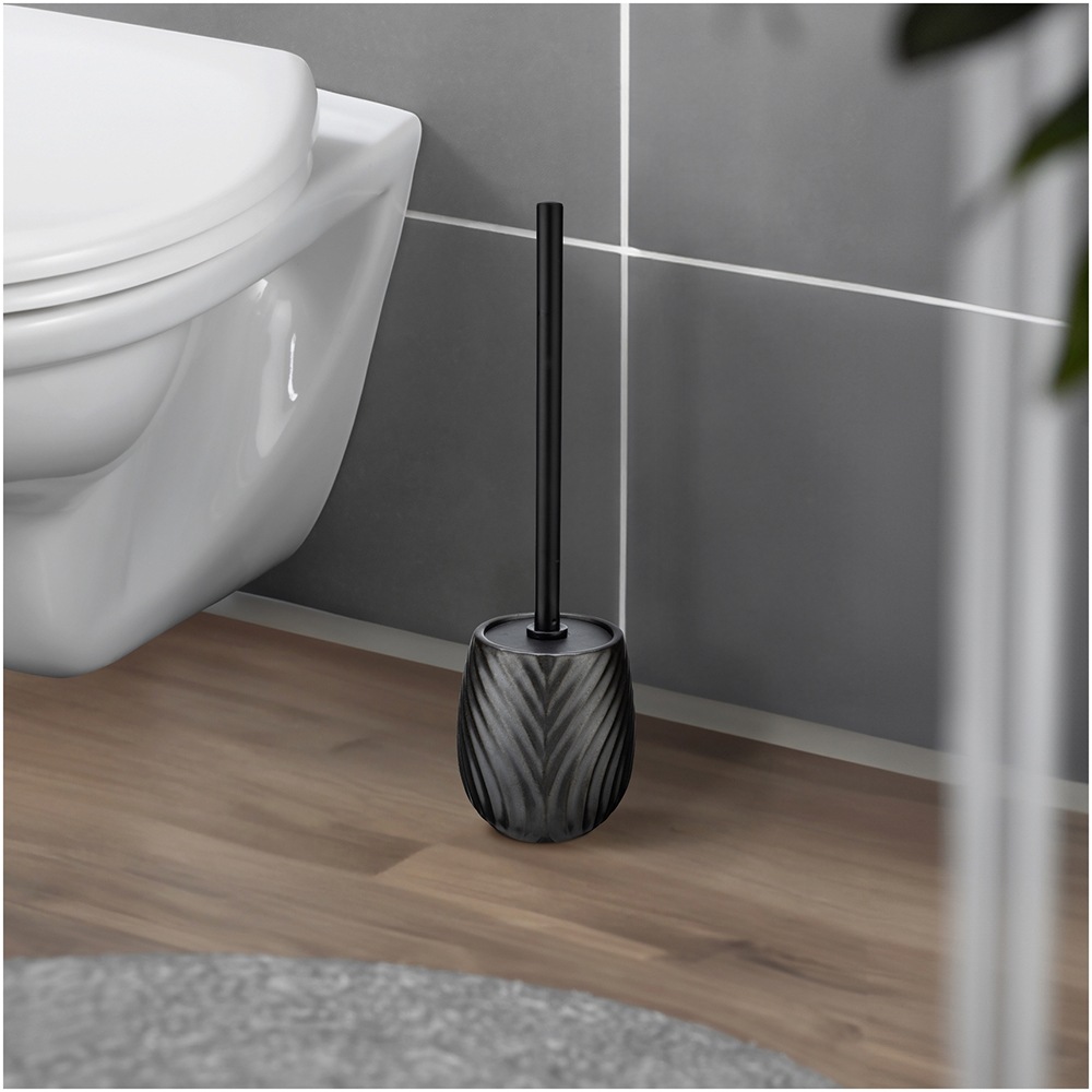 WENKO WC-Garnitur »Modell Idro«, aus Keramik-Edelstahl, WC-Bürstenhalter aus Keramik mit Linienstruktur, flexibel platzierbar