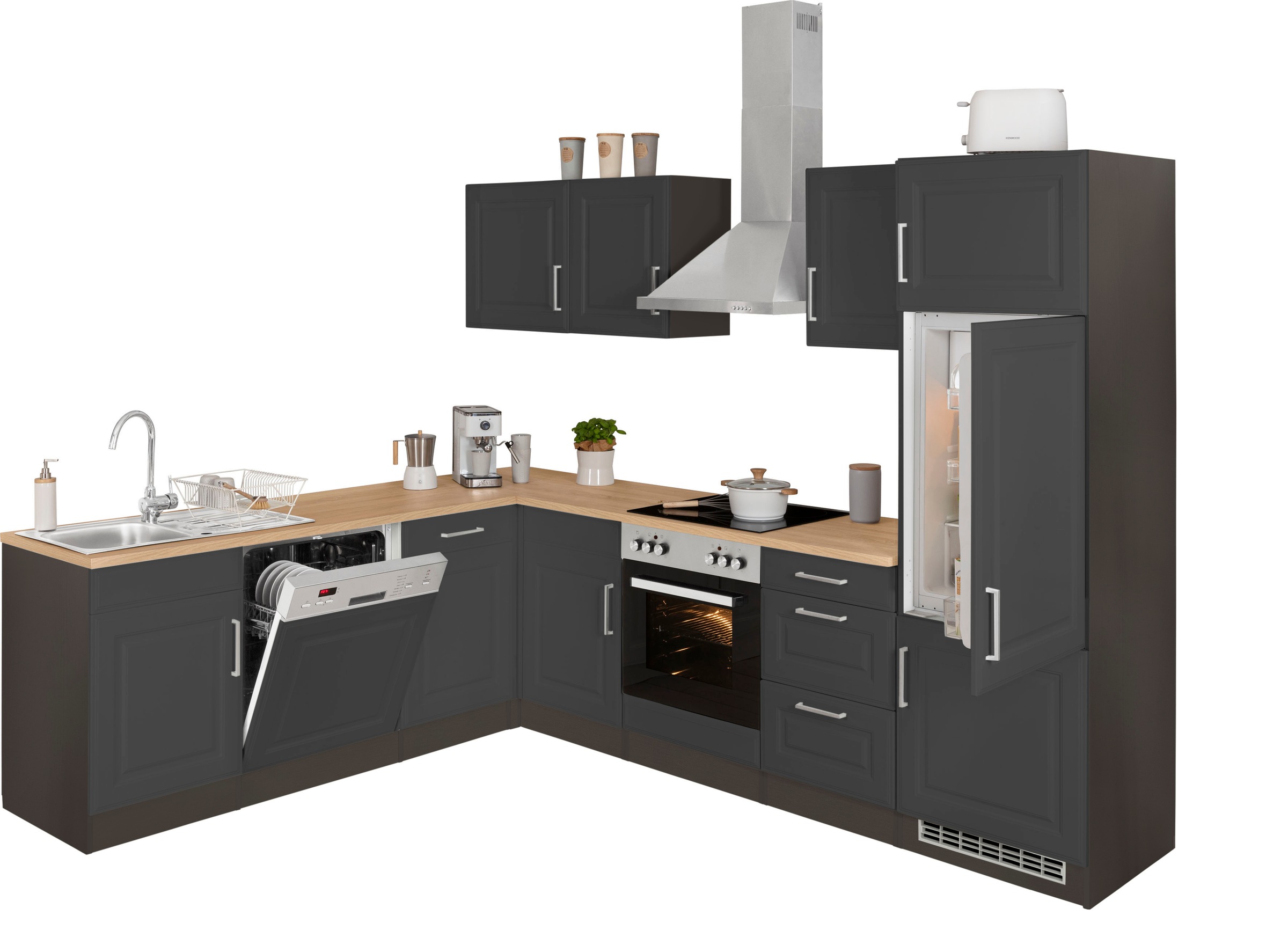 KOCHSTATION Winkelküche »KS-Stockholm«, Stellbreite 220/280 cm, mit hochwertigen MDF Fronten im Landhaus-Stil