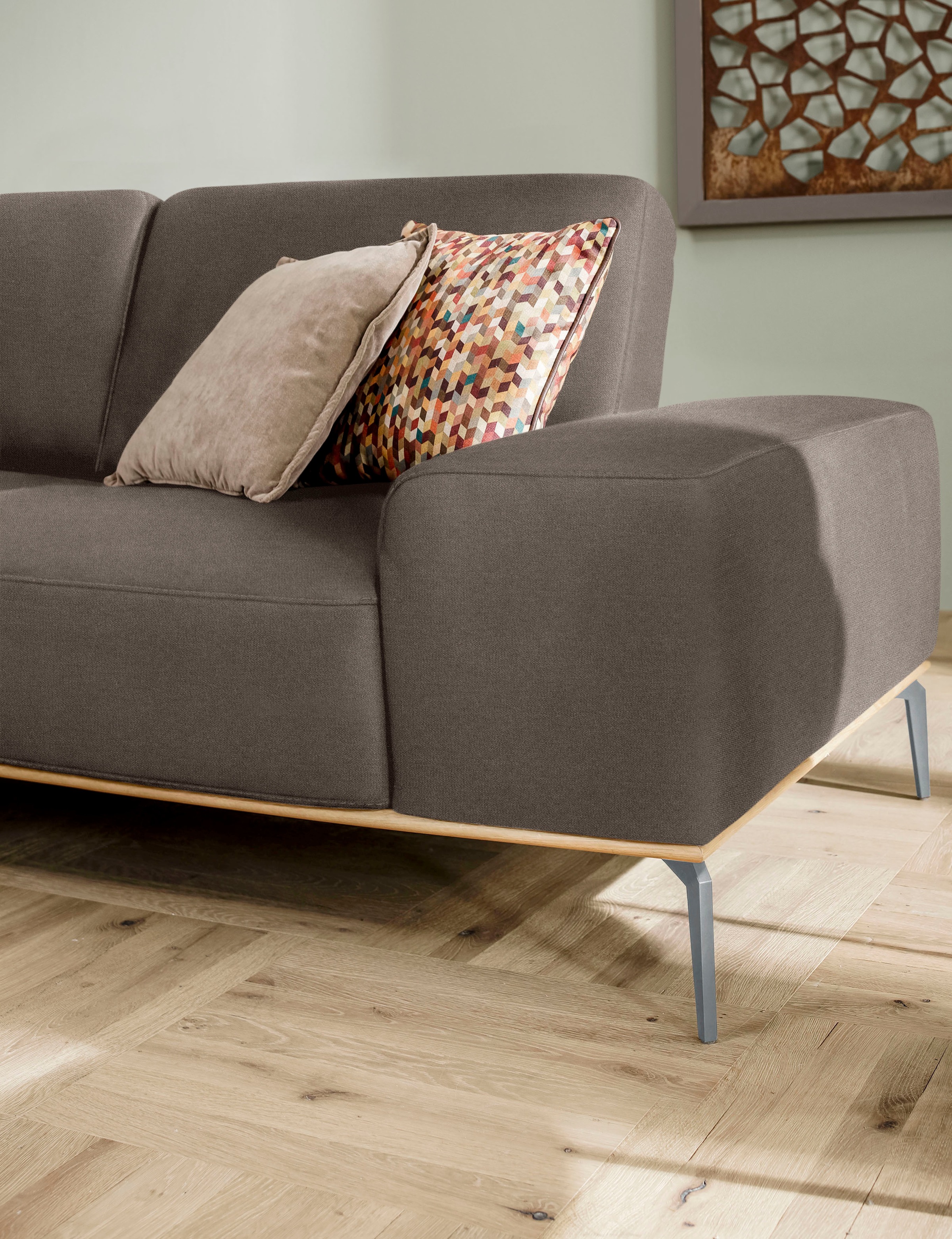 W.SCHILLIG Ecksofa »run, Designsofa mit tollem Sitzkomfort, bequem, L-Form«, mit elegantem Holzsockel, Füße in Silber matt, Breite 319 cm