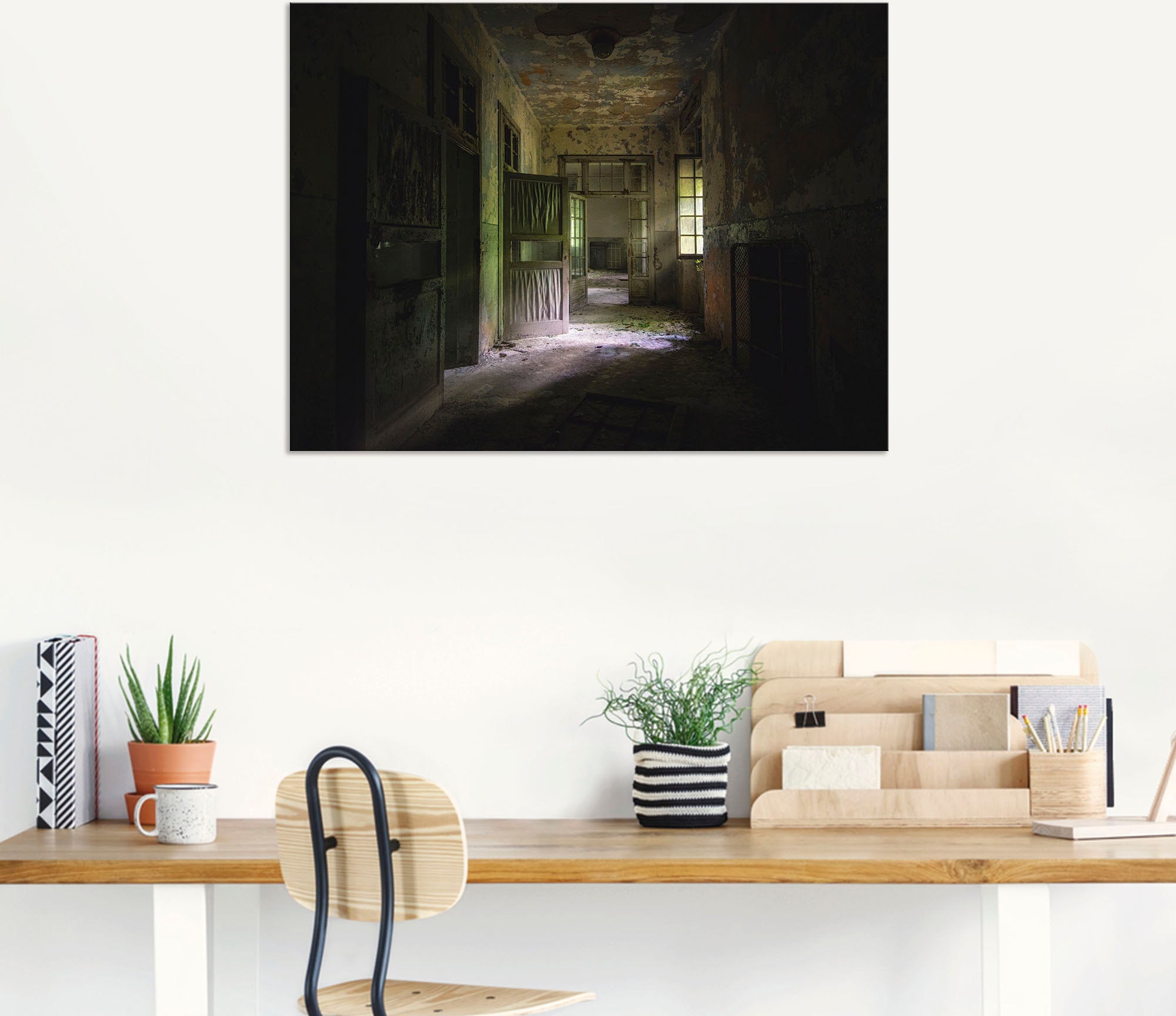 Artland Wandbild »Lost Place Düsterer Flur Türen Gang«, Fenster & Türen, (1 St.), als Alubild, Outdoorbild, Leinwandbild, Poster in verschied. Größen