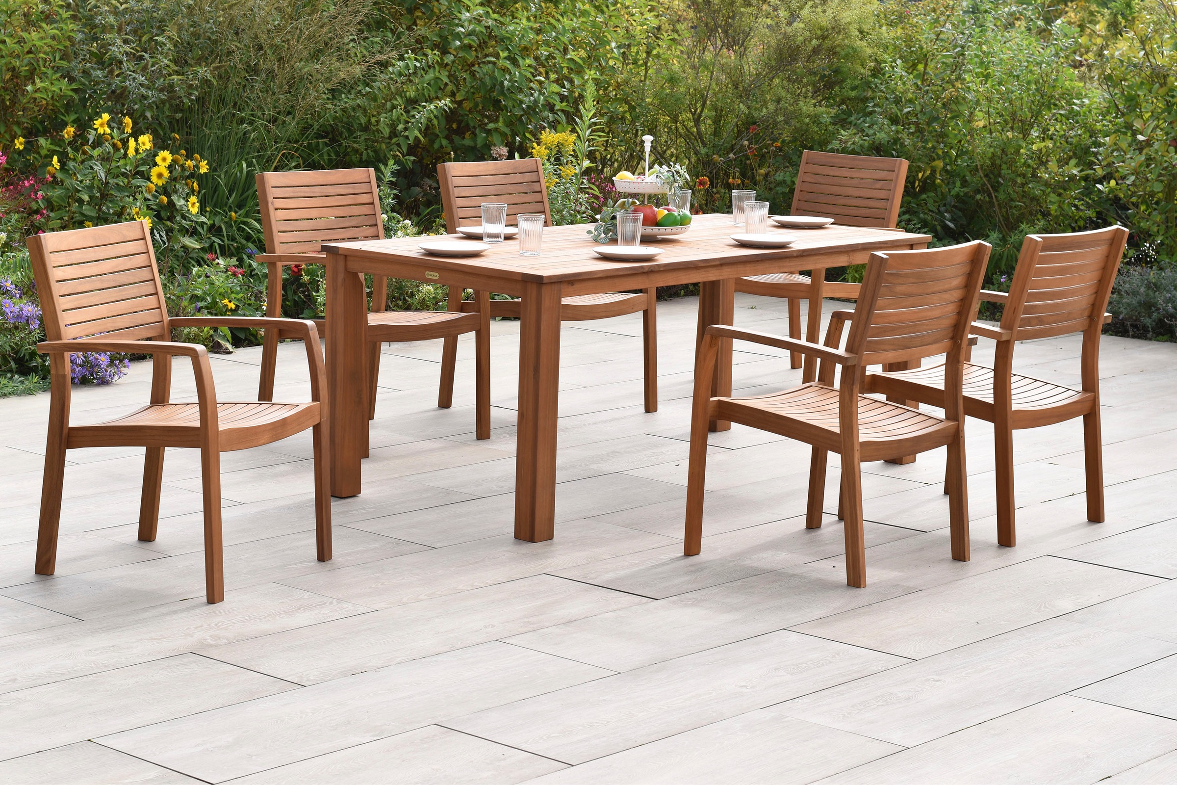 MERXX Garten-Essgruppe »»Batavia««, (Set, 7 tlg.), moderne Landhausoptik in warmen Holznuancen