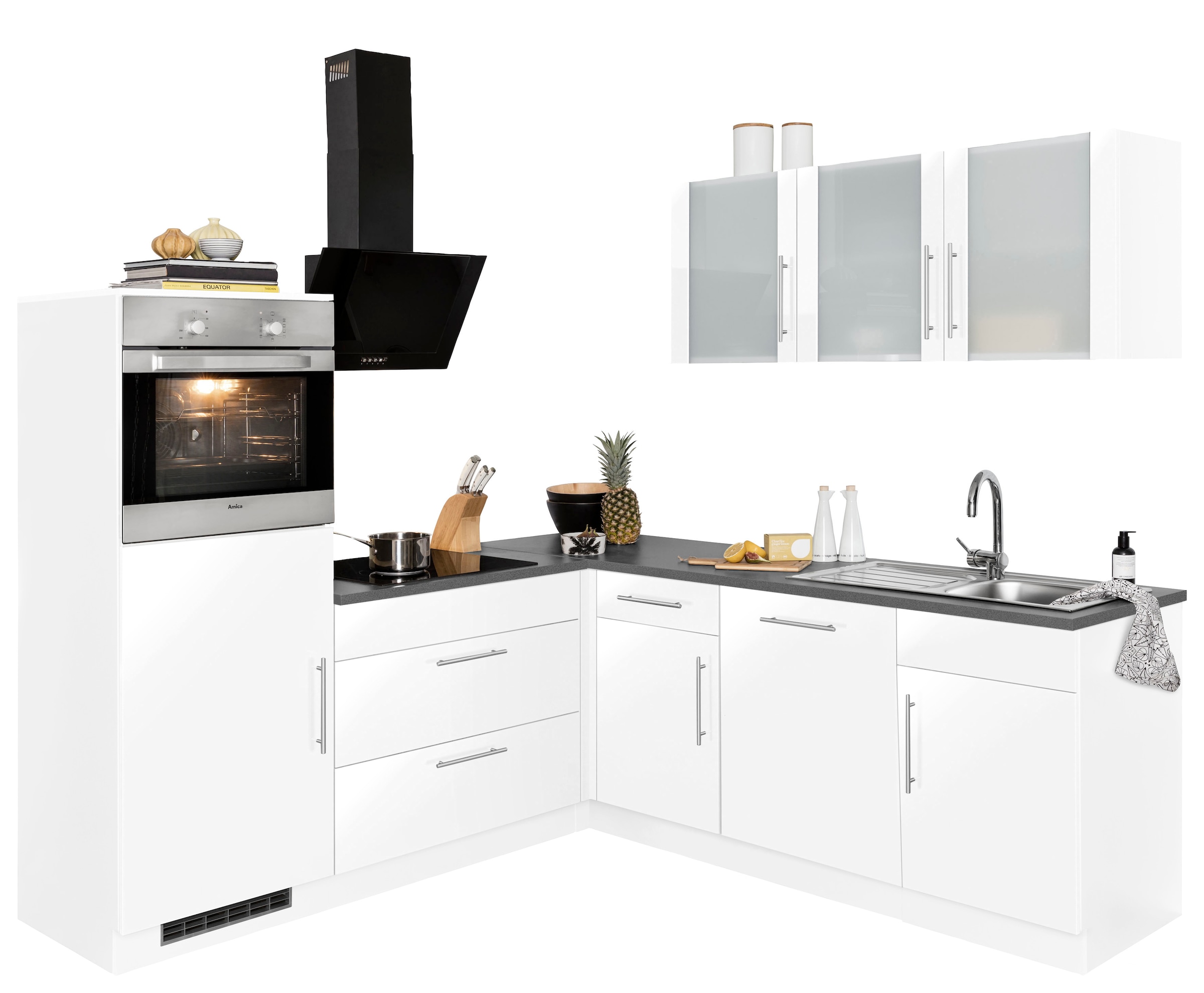 wiho Küchen Winkelküche »Cali«, mit E-Geräten, Stellbreite 210 x 220 cm  jetzt im %Sale | Spülenschränke