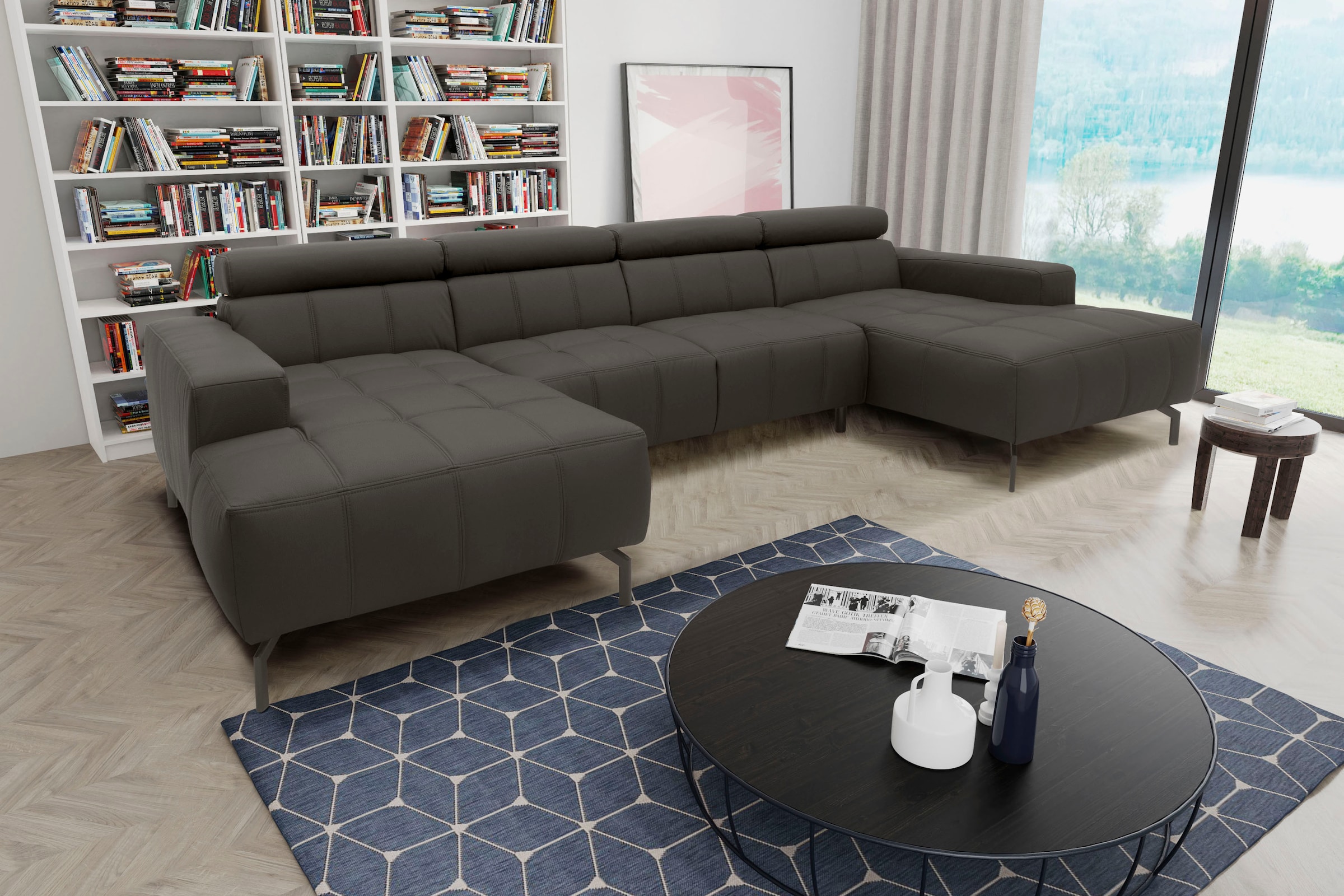 DOMO collection Wohnlandschaft »Cunelli tolle Sitznähte als Designelement, fester Sitzkomfort, U-Form«, wahlweise mit Kopfteilverstellung, bodenfrei