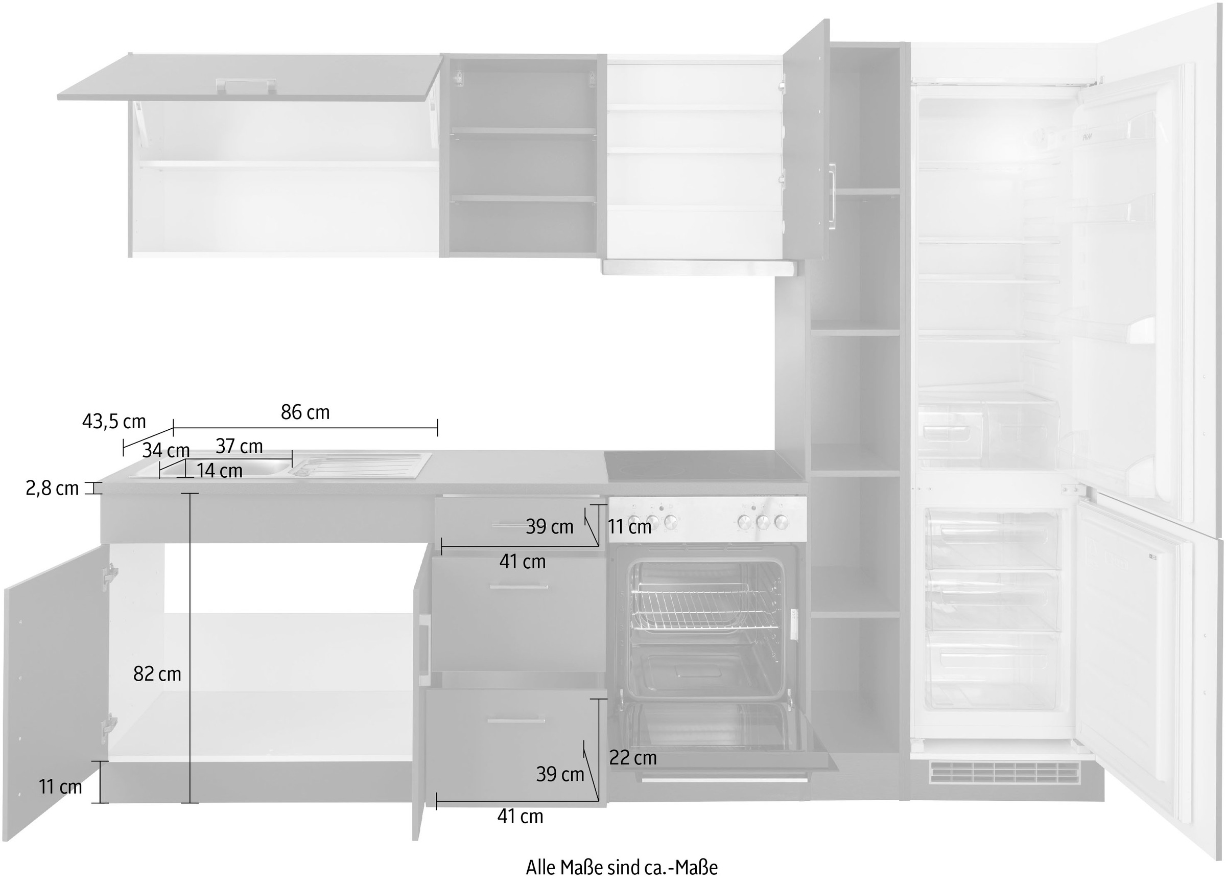 Küchenzeile mit online HELD E-Geräten, »Paris«, Kühl-Gefrierkombination cm, großer mit Breite kaufen 300 MÖBEL