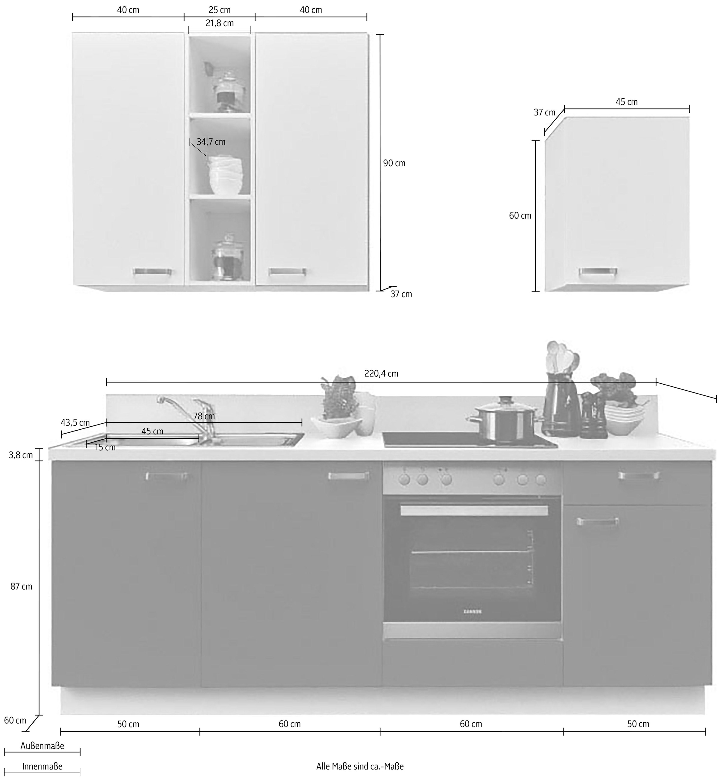 KOCHSTATION Küchenzeile »"KS-Bari"«, mit Soft-Close-Funktion und Vollauszug, vormontiert, Breite 220 cm, mit E-Geräten