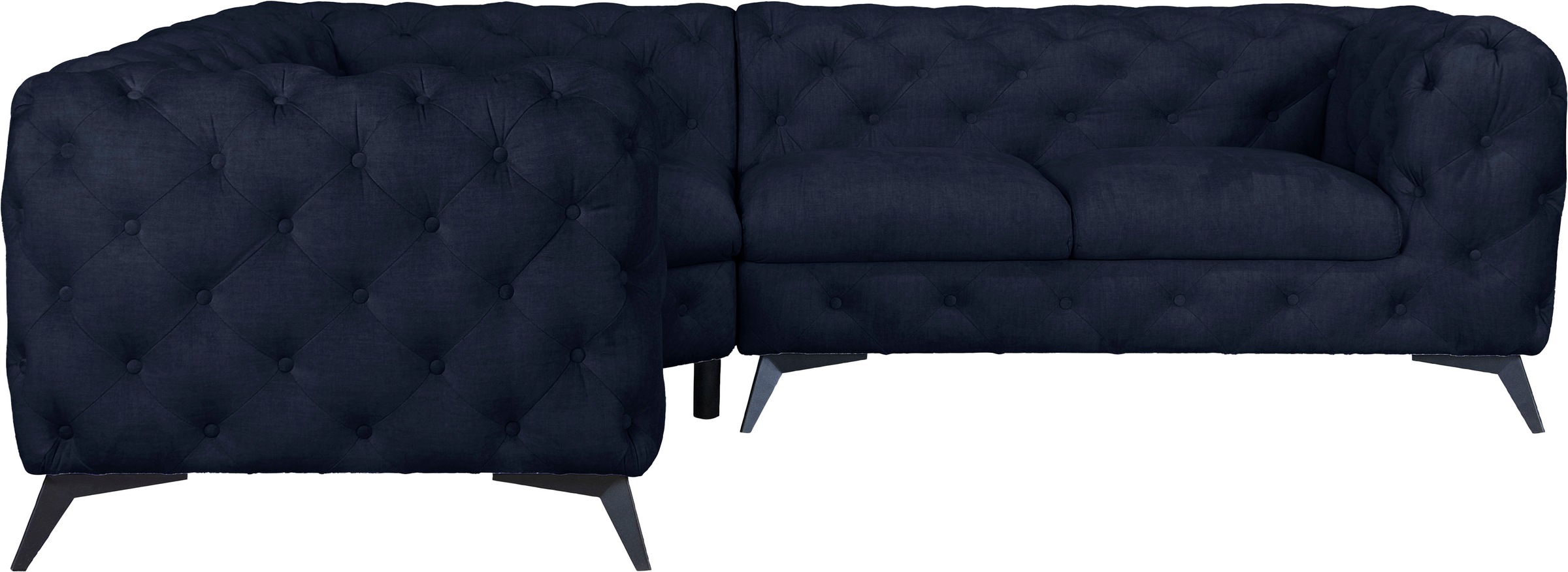 Leonique Chesterfield-Sofa »Ecksofa GLYNIS L-Form mit Wellenunterfederung, Maße B/T/H 264/264/75cm«, aufwändige Knopfheftung, moderne Chesterfield Optik, Fußfarbe wählbar