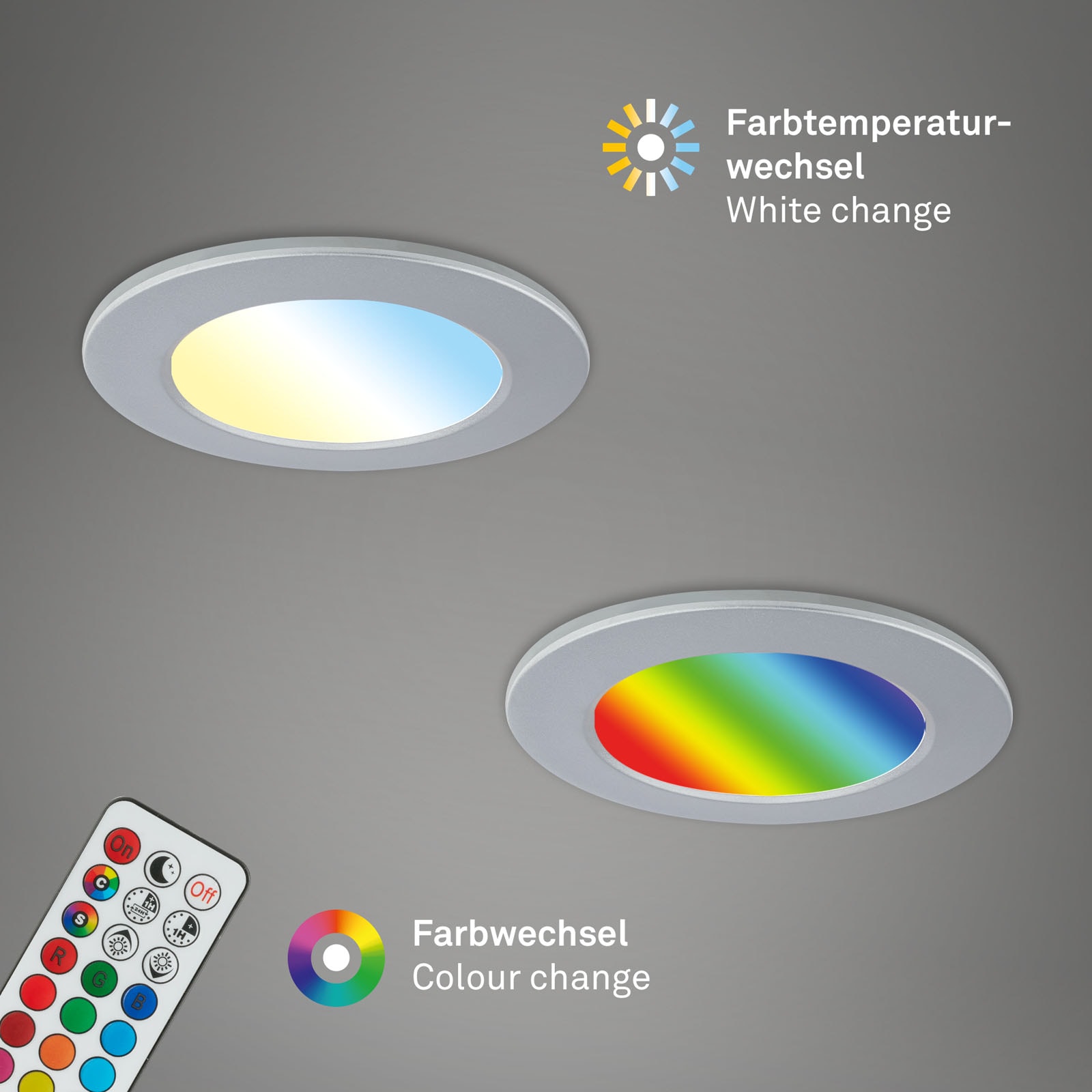 Briloner Leuchten LED Einbauleuchte »3er Set LED Einbauleuchten RGB-CCT, chrom-matt«, 3er Set LED Einbauleuchten Decke, RGB CCT, Einbaustrahler Bad