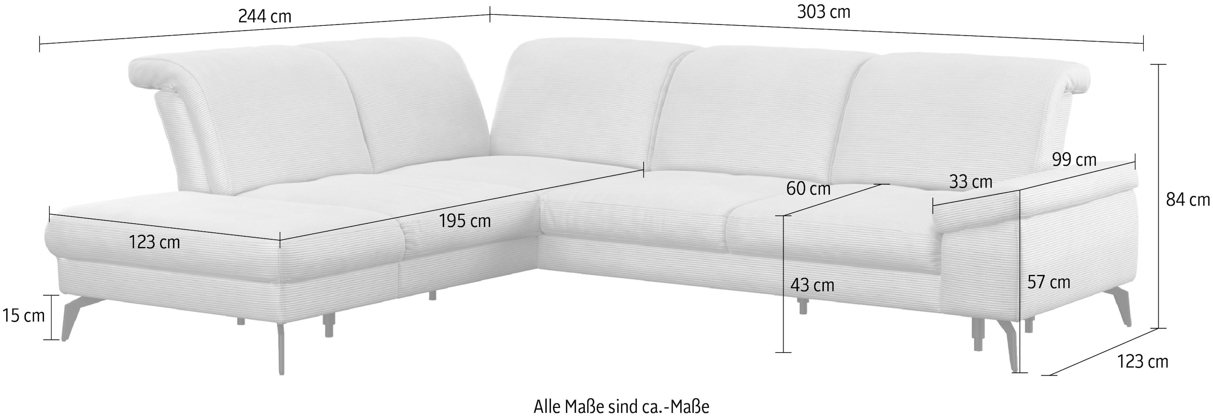 sit&more Ecksofa »Cabana L-Form«, Ottomane, wahlweise mit Sitztiefen-,Armlehnen- und Kopfteilfunktion