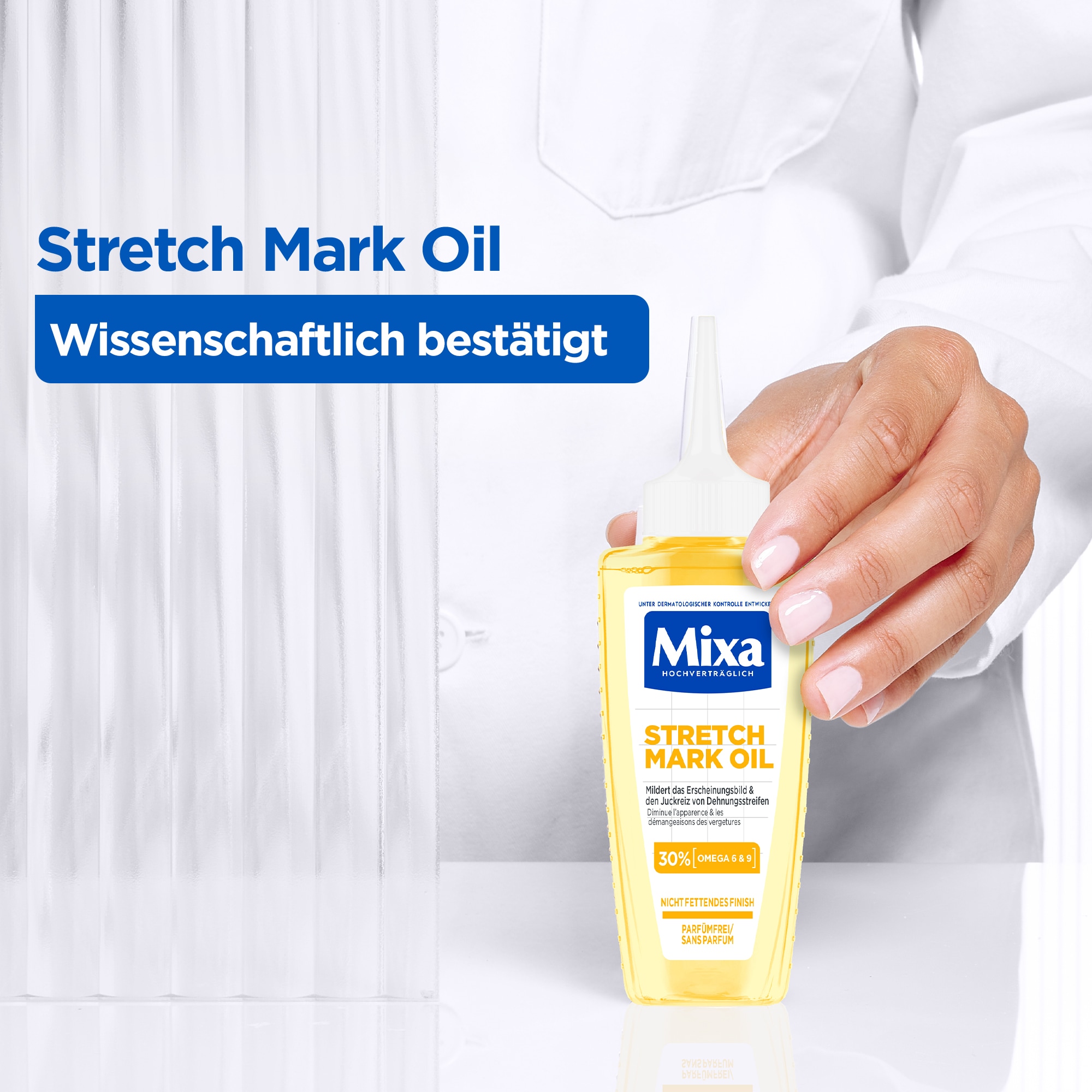 Mixa Körperlotion »Mixa Niacinamide Stretchmark Oil«, Mindert Dehnungsstreifen und deren Juckreiz, für empfindliche Haut.